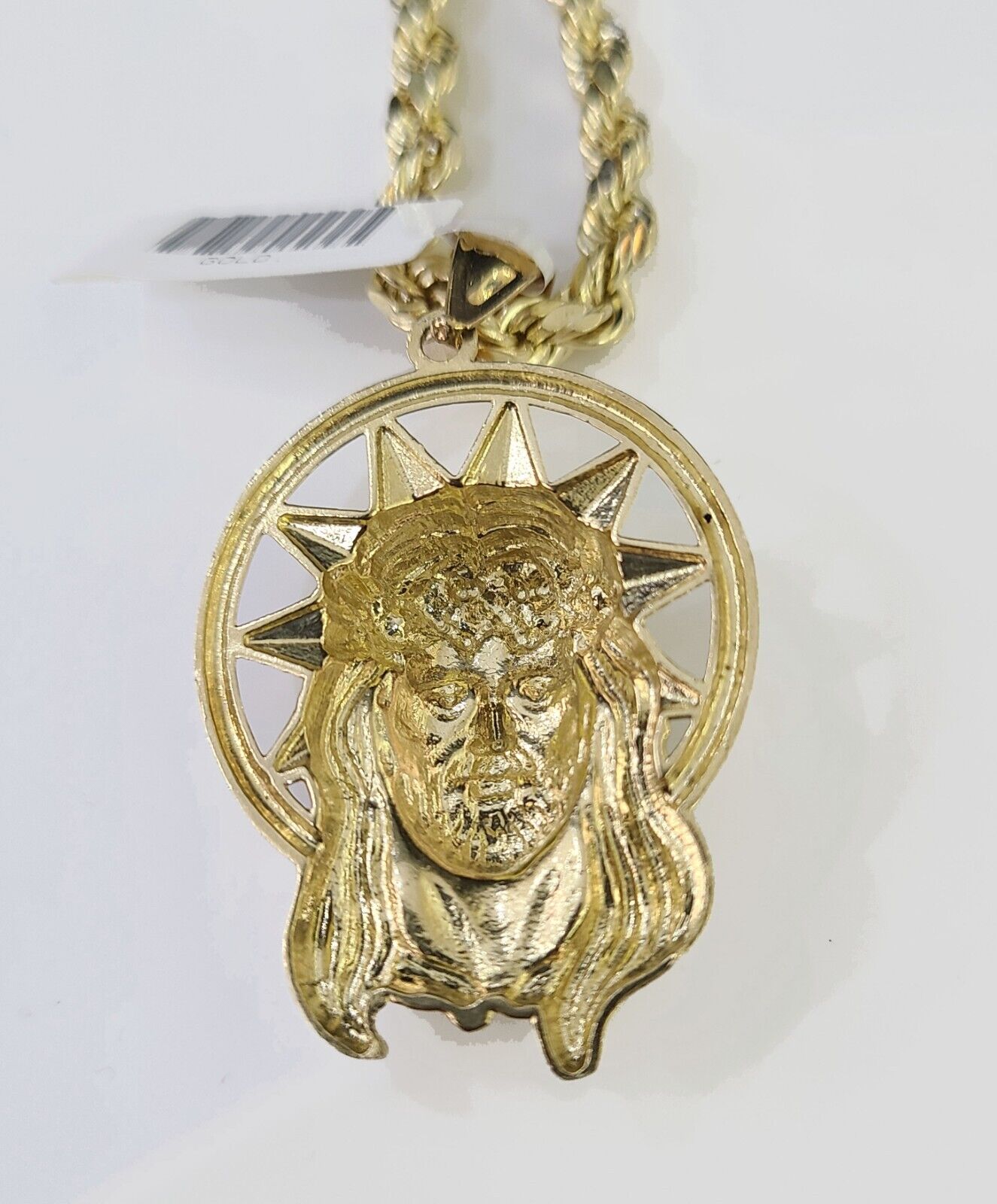 10k Gold Rope Chain & Jesus Head Charm SET 5mm 22 Inches Necklace - GoldenlinQ