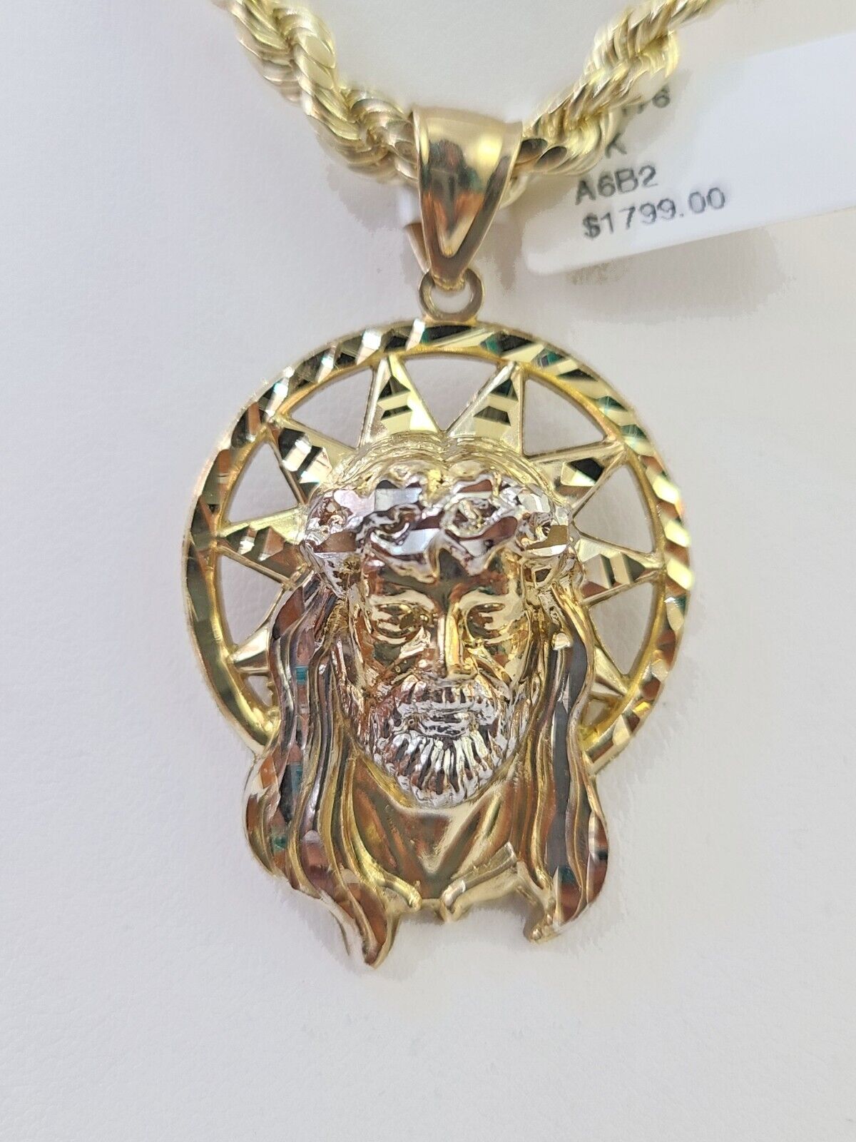 10k Gold Rope Chain & Jesus Head Charm SET 5mm 22 Inches Necklace - GoldenlinQ