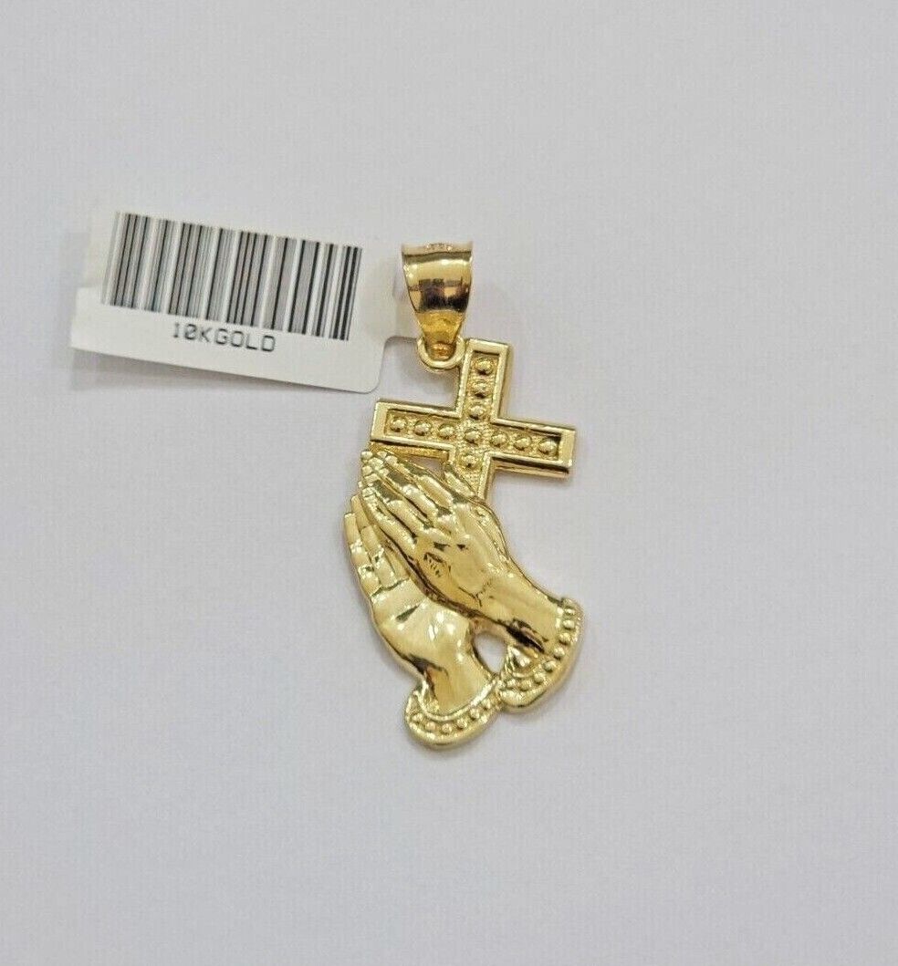 10k Gold Rope Chain Praying Hand Charm Pendant Set 18 - 28''Inch 3mm Necklace REAL - GoldenlinQ