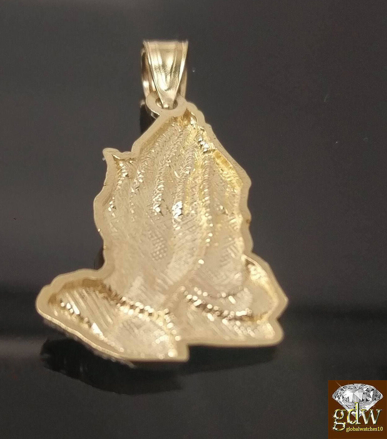 10k Gold Rope Necklace 20" 2mm Chain Praying Hand Charm Pendant Men Women - GoldenlinQ