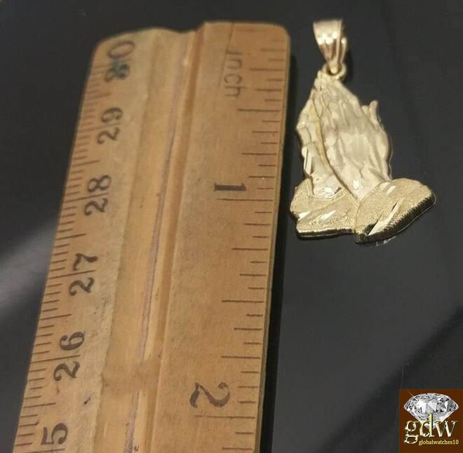 10k Gold Rope Necklace 20" 2mm Chain Praying Hand Charm Pendant Men Women - GoldenlinQ