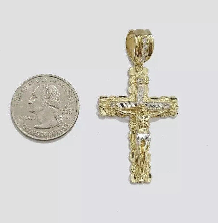 10k Gold Rope Necklace Jesus Cross Charm pendant SET 4mm chain 18" - 28" REAL 10KT - GoldenlinQ