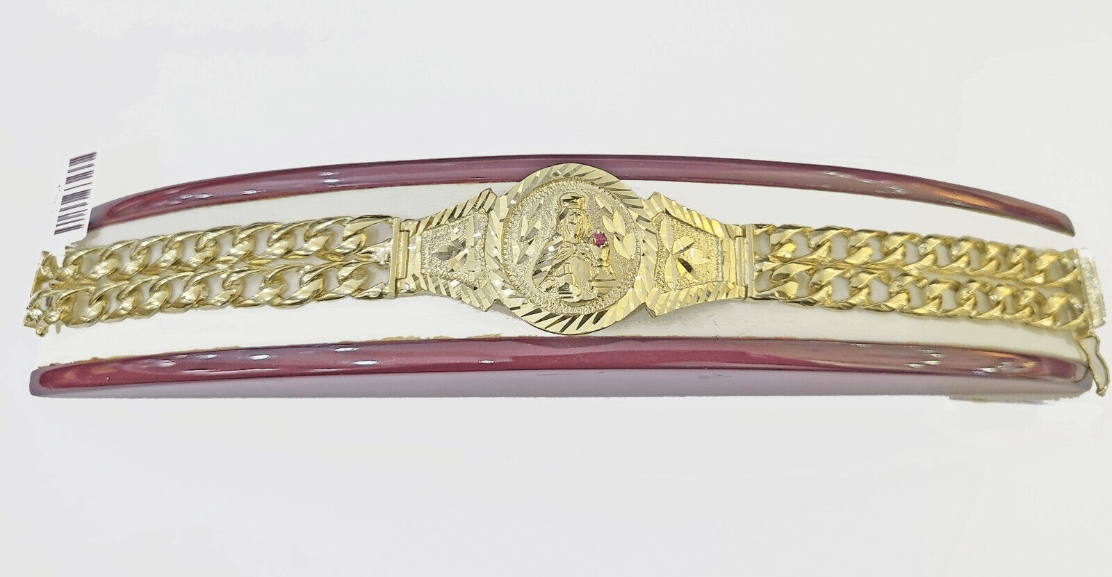 10k Gold Saint Barbara Miami Cuban Bracelet Size 8.25" Inches 15mm 10kt Mens - GoldenlinQ