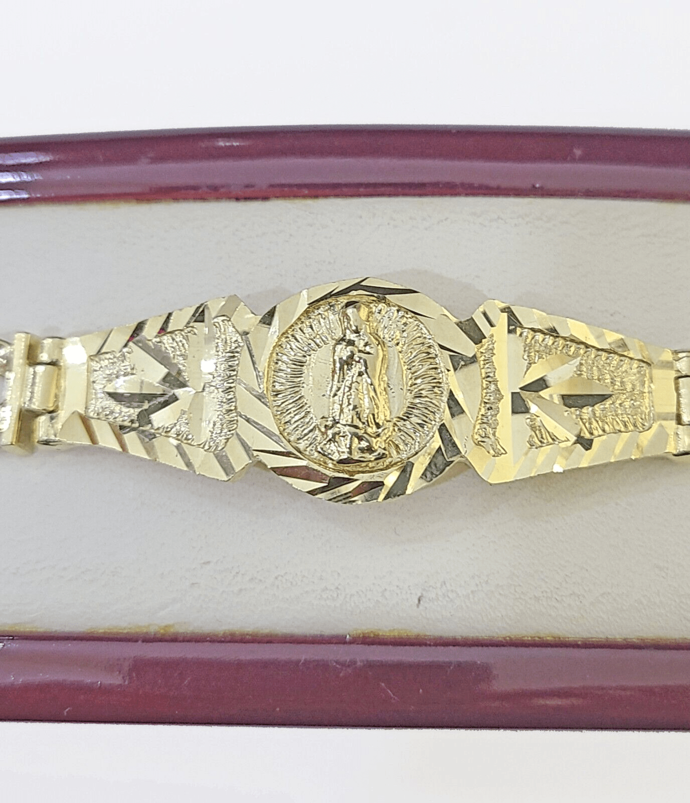 10k Gold Virgin Mary Miami Cuban Bracelet Size 8" Inches 7mm 10kt Mens Ladies - GoldenlinQ