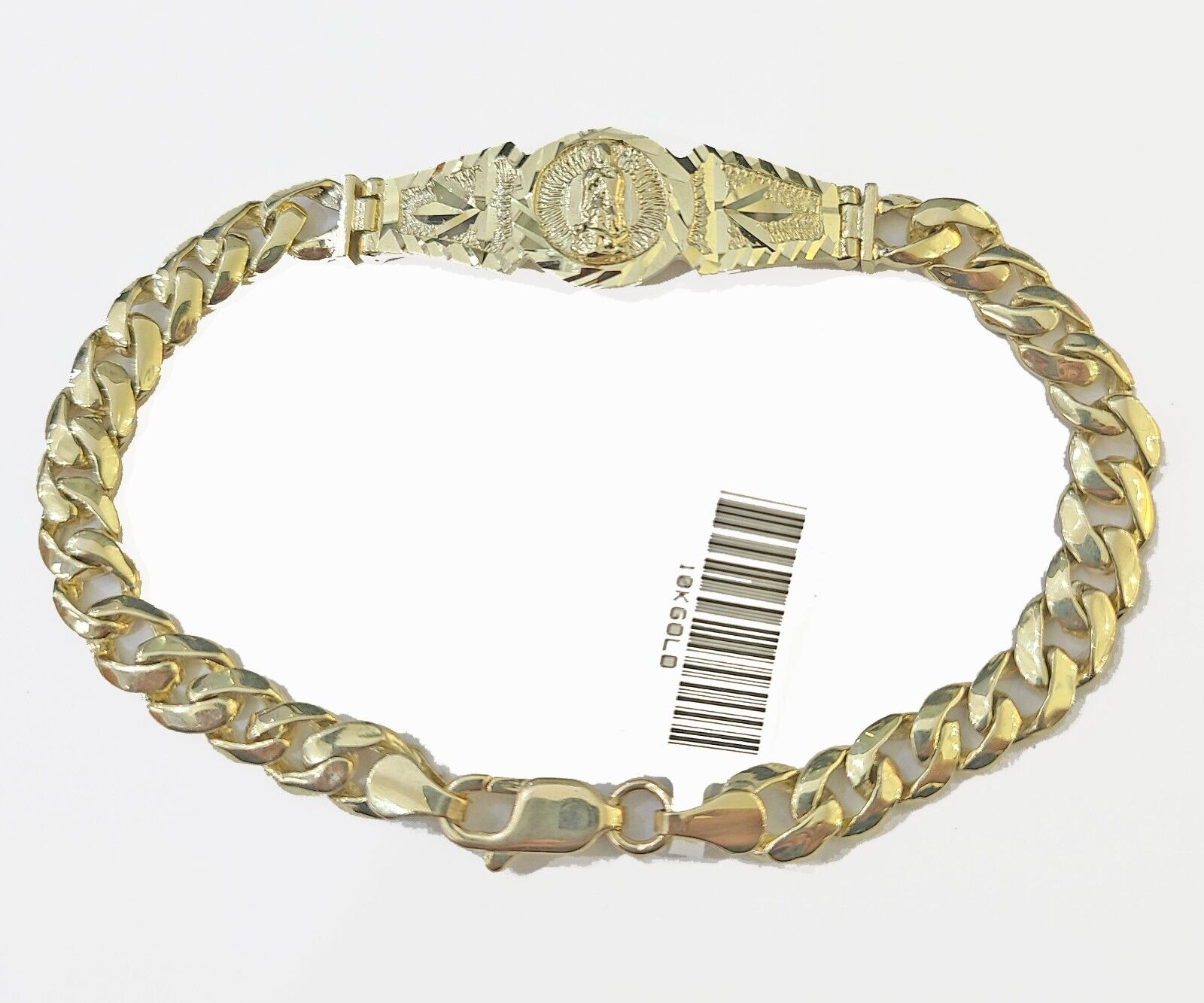 10k Gold Virgin Mary Miami Cuban Bracelet Size 8" Inches 7mm 10kt Mens Ladies - GoldenlinQ