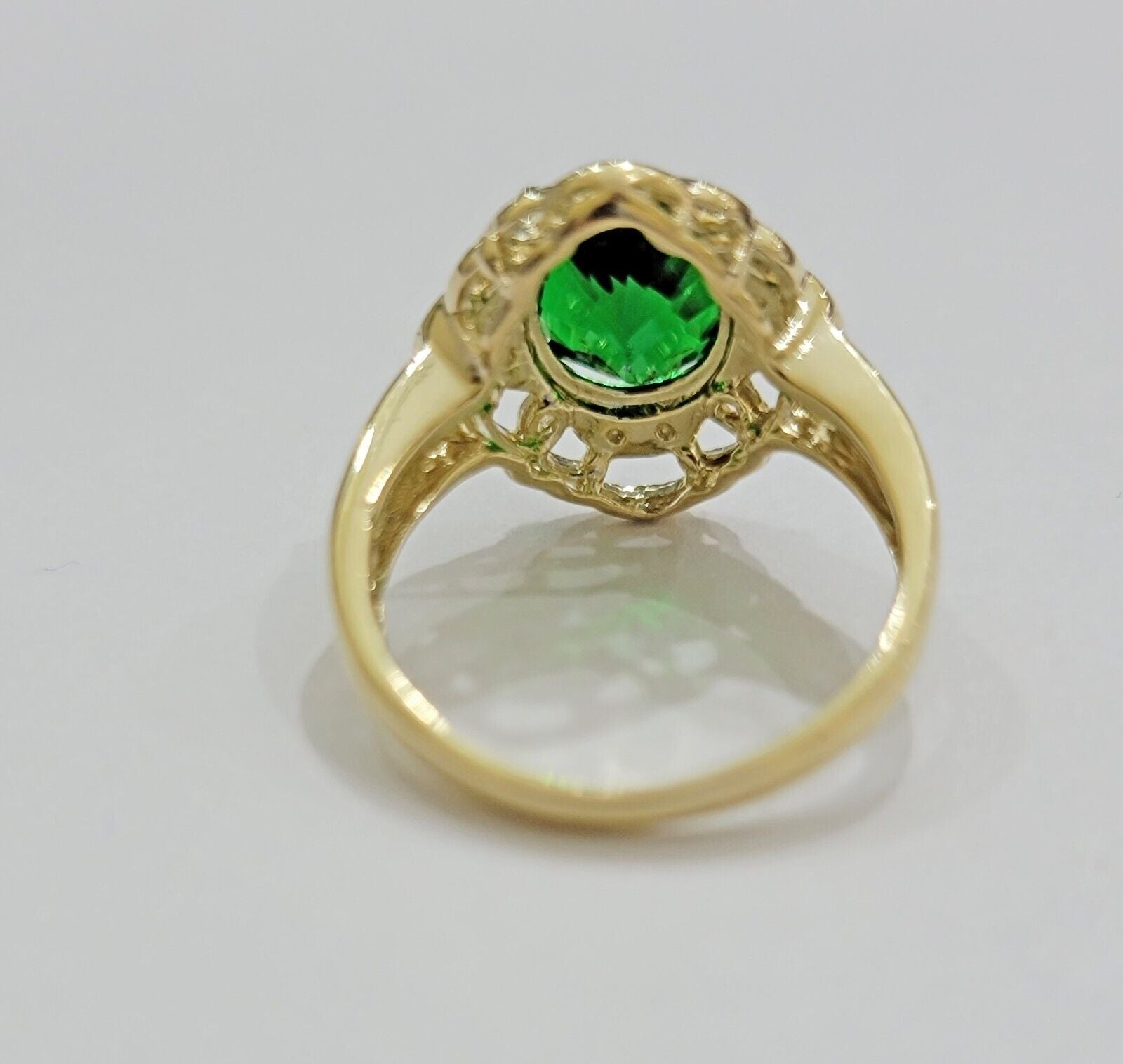10k Gold Women Ring Green Color Stone Ladies Band REAL 10KT Size 6.5/7 New - GoldenlinQ
