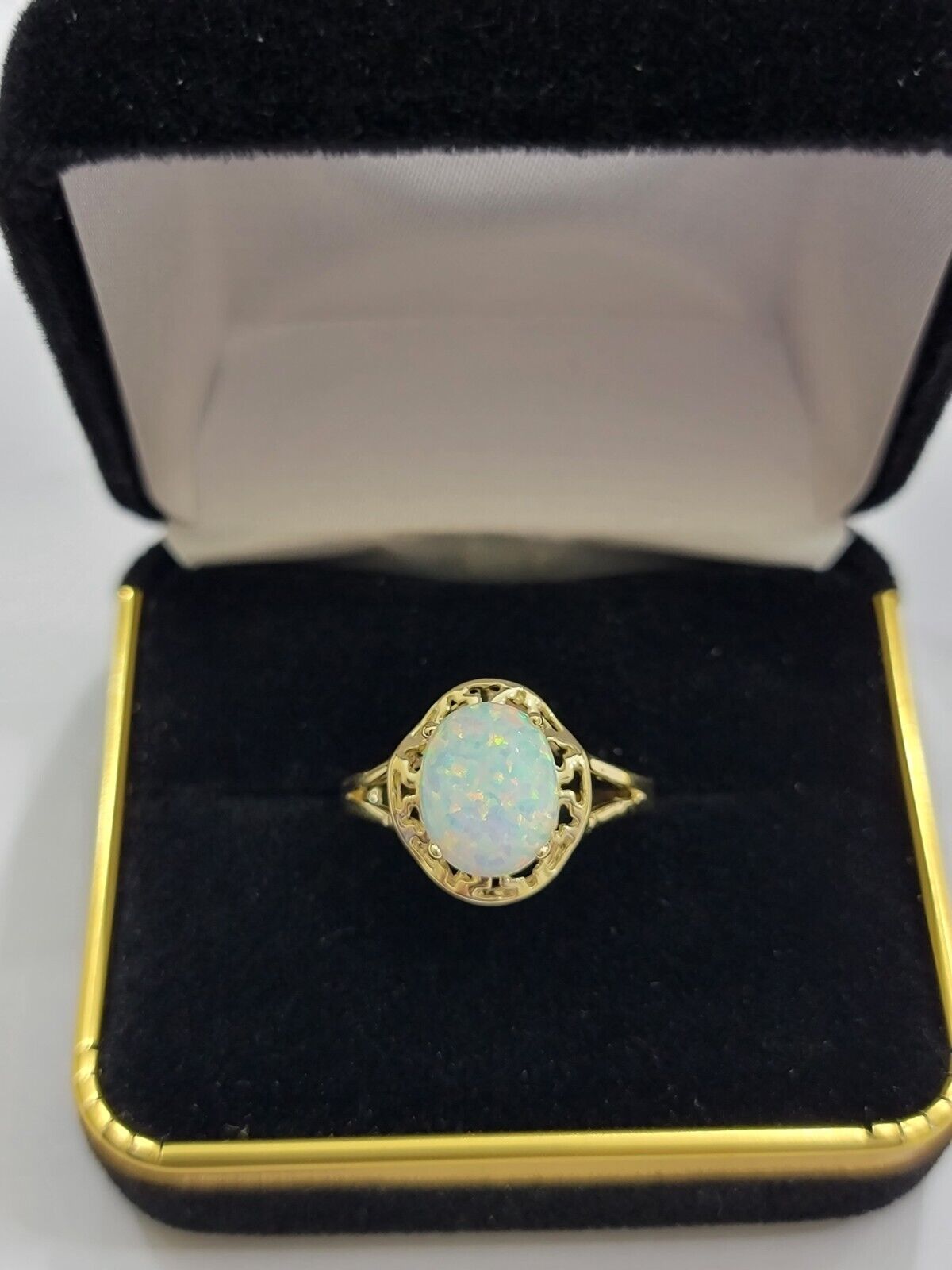 10k Gold Women Ring Opal Color Stone Ladies Band REAL 10KT Sizable Brand New - GoldenlinQ
