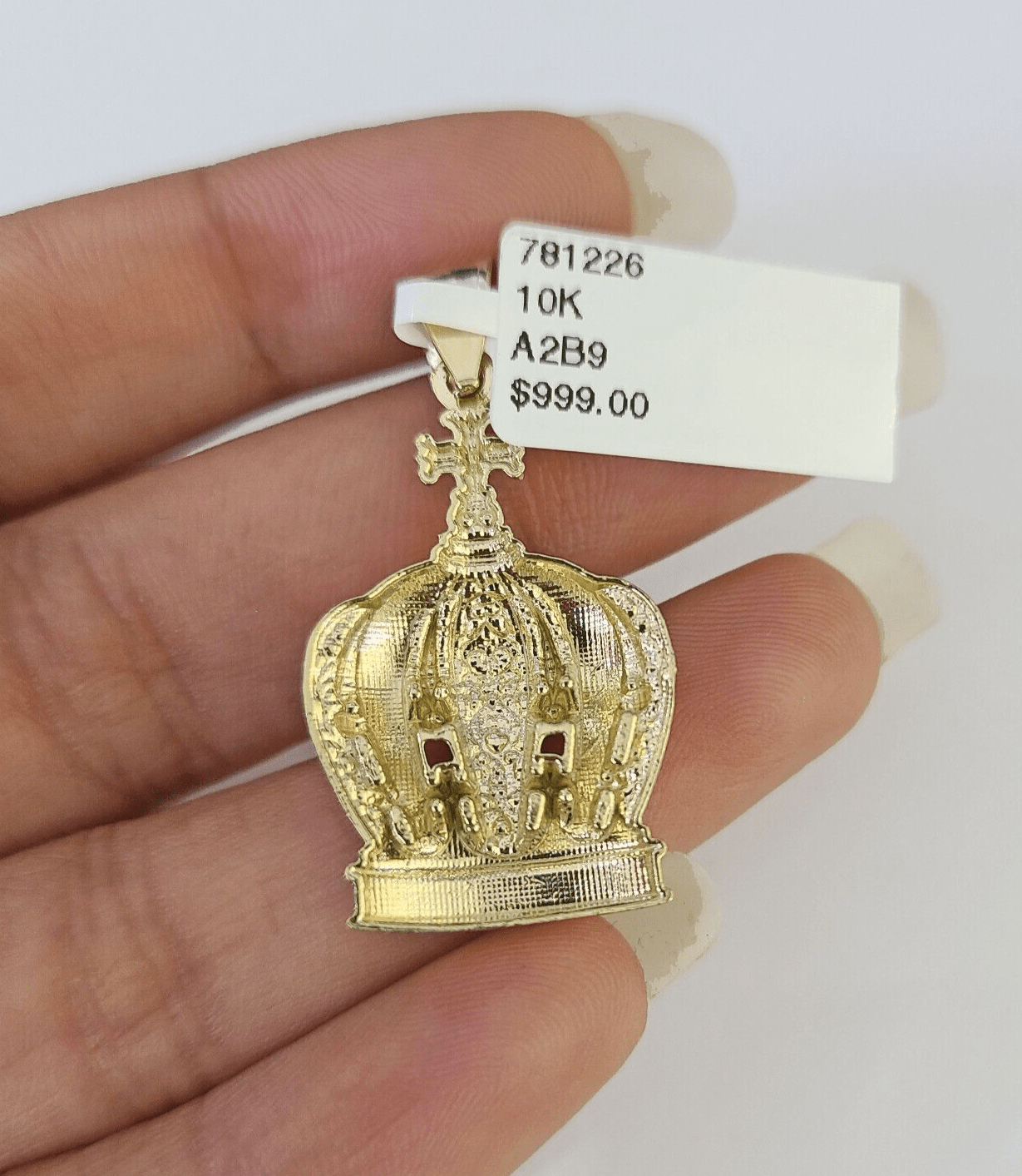10K Imperial Crown Charm Pendant Real Yellow Gold Royal 1.5" Inch 10kt - GoldenlinQ