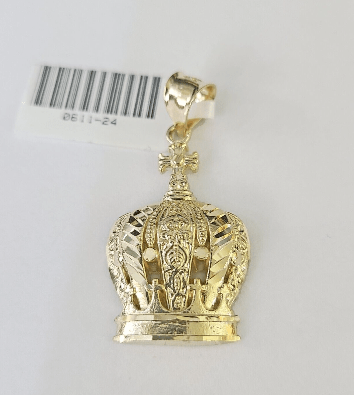 10K Imperial Crown Charm Pendant Real Yellow Gold Royal 1.5" Inch 10kt - GoldenlinQ