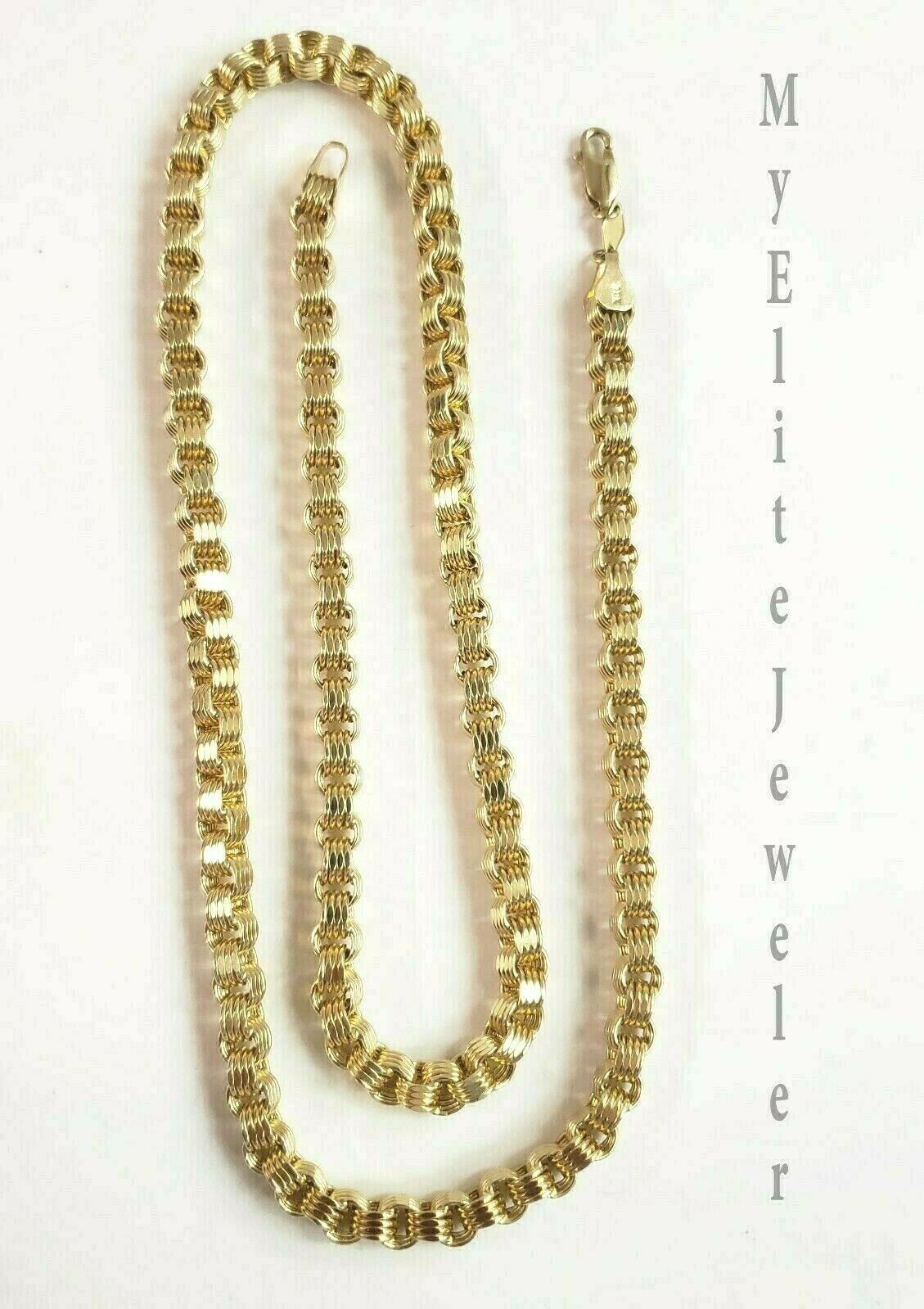 10K Ladies Men's Byzantine Chain Necklace Yellow Gold 5 mm 22 Inch Lobster Lock - GoldenlinQ