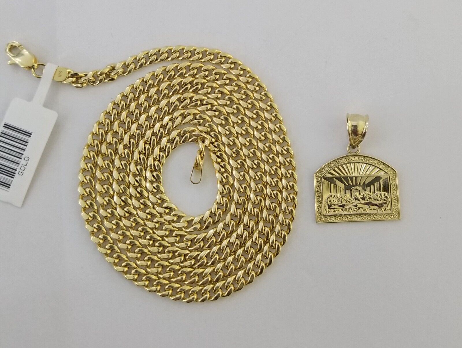 10k Last Supper Charm with Real Gold 4mm Miami Cuban Chain 24 inch Set - GoldenlinQ