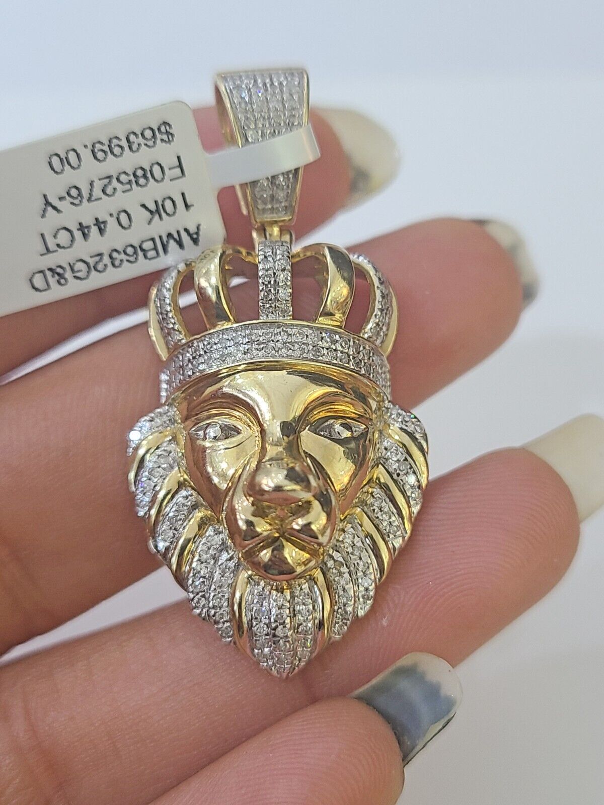 10k Lion Head Pendant Yellow Gold And Diamonds 1.5" Inch Charm - GoldenlinQ