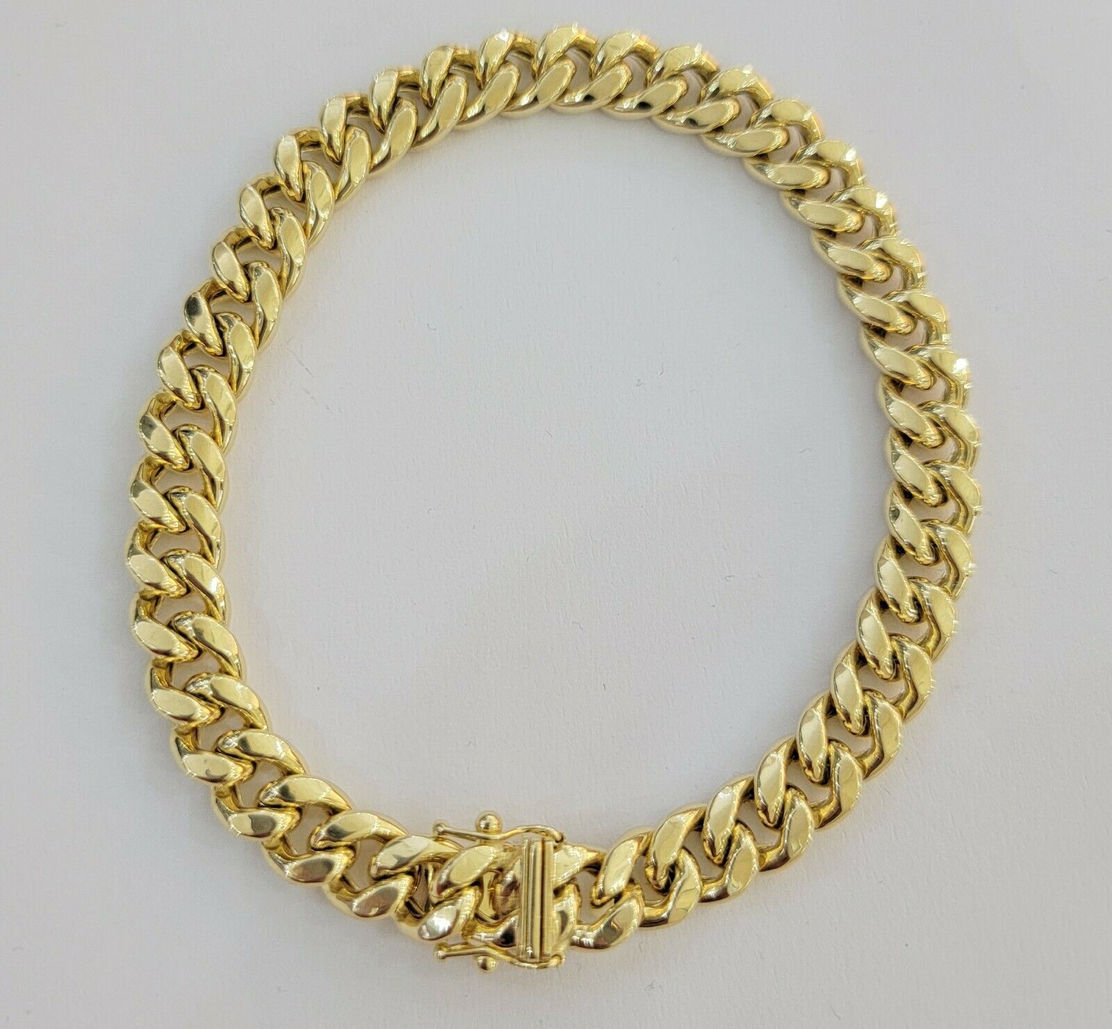 10K Men's Yellow Gold Miami Cuban Bracelet 8.5 Inches 9mm long Box Lock - GoldenlinQ