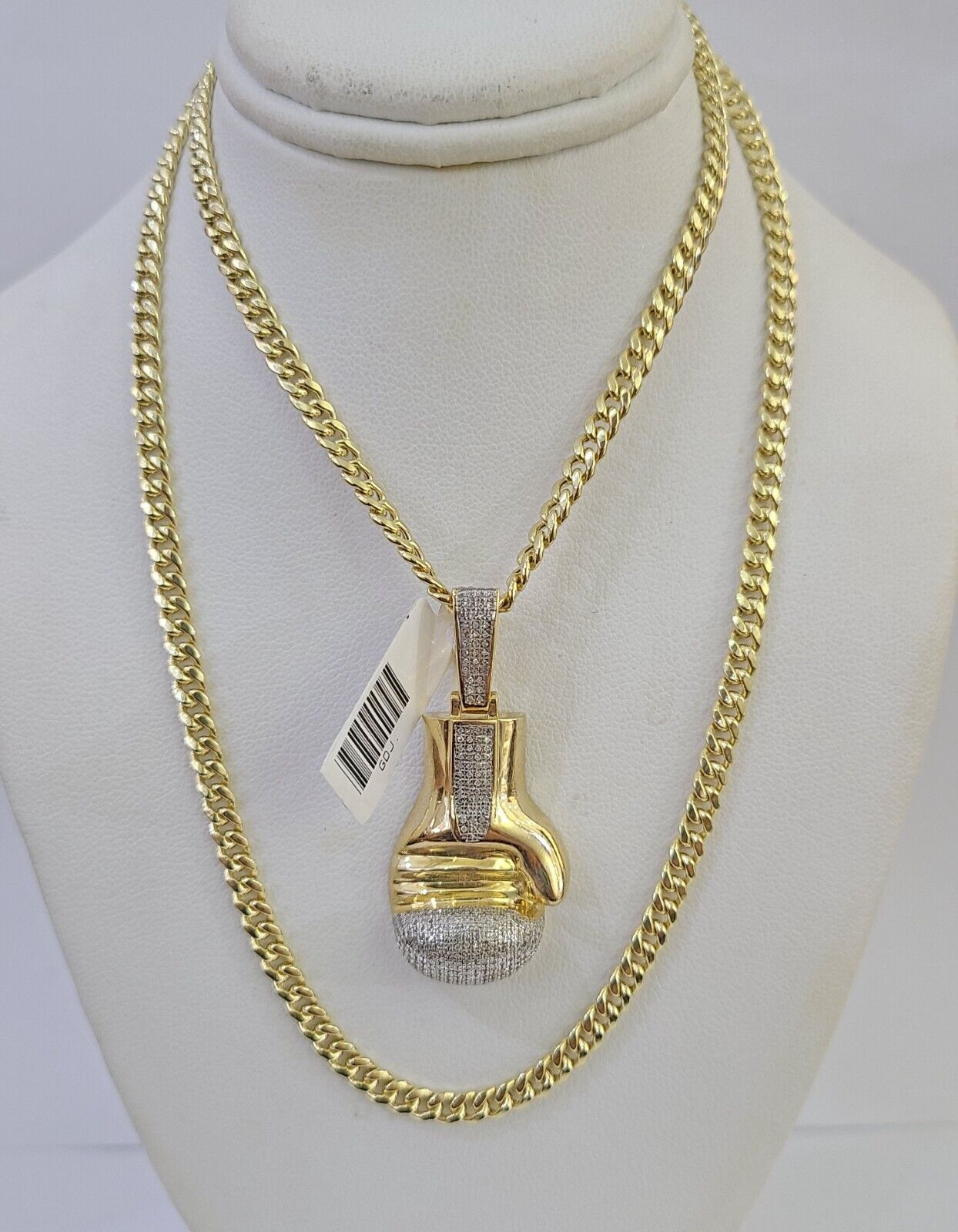 10k Miami Cuban Chain Boxing Glove Charm Set 4.5mm 20" - 28" Necklace Pendant Gold - GoldenlinQ