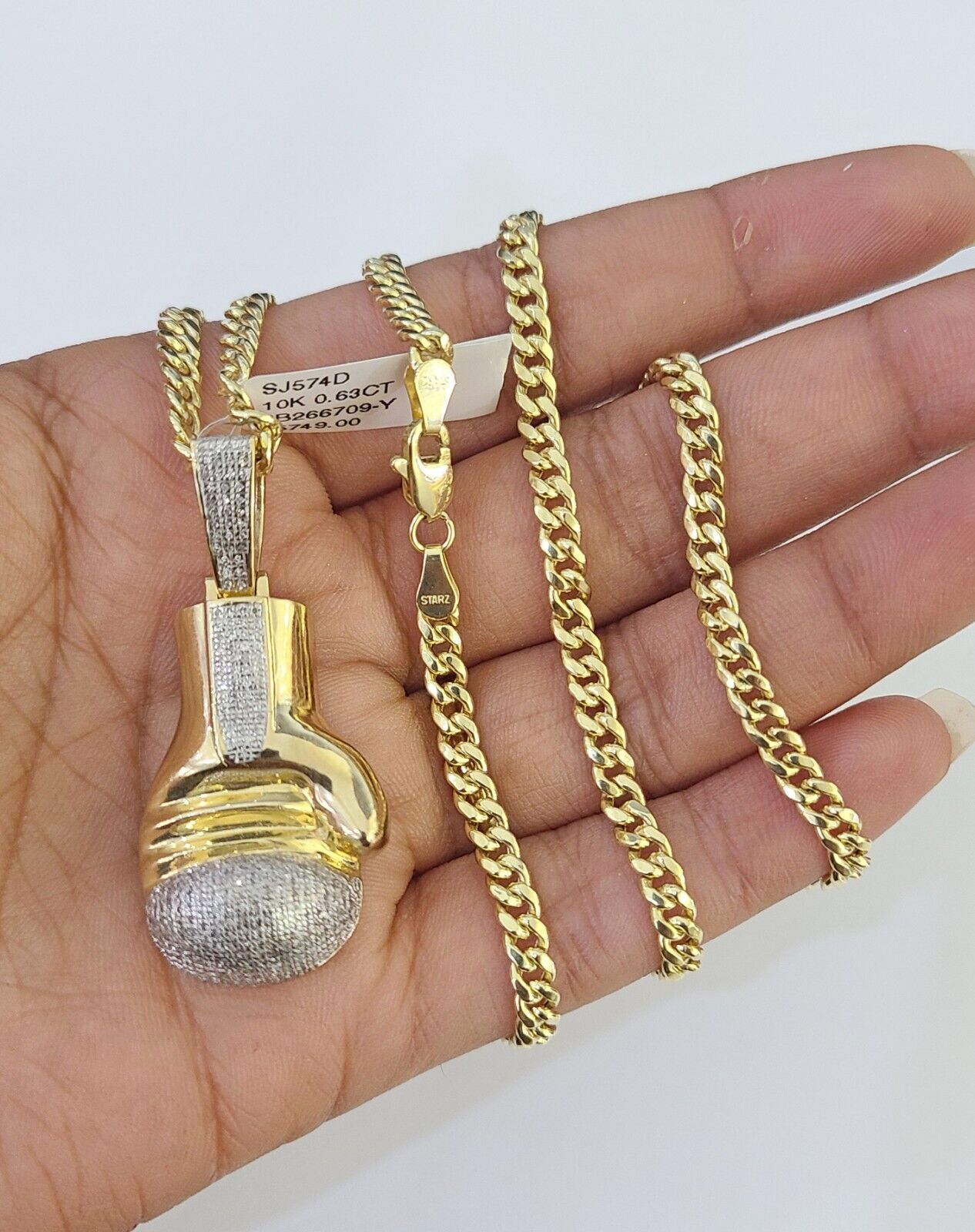 10k Miami Cuban Chain Boxing Glove Charm Set 4.5mm 20" - 28" Necklace Pendant Gold - GoldenlinQ