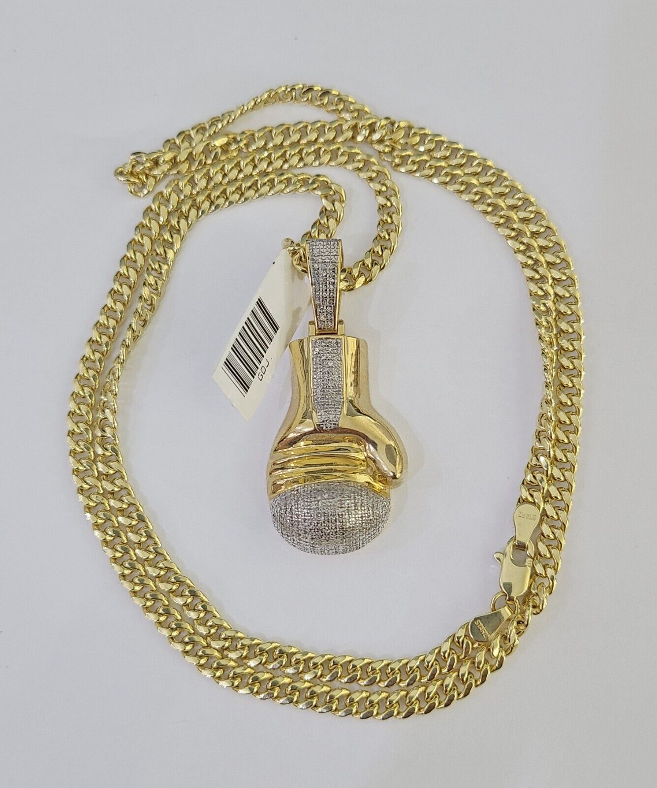 10k Miami Cuban Chain Boxing Glove Charm Set 4.5mm 20" - 28" Necklace Pendant Gold - GoldenlinQ