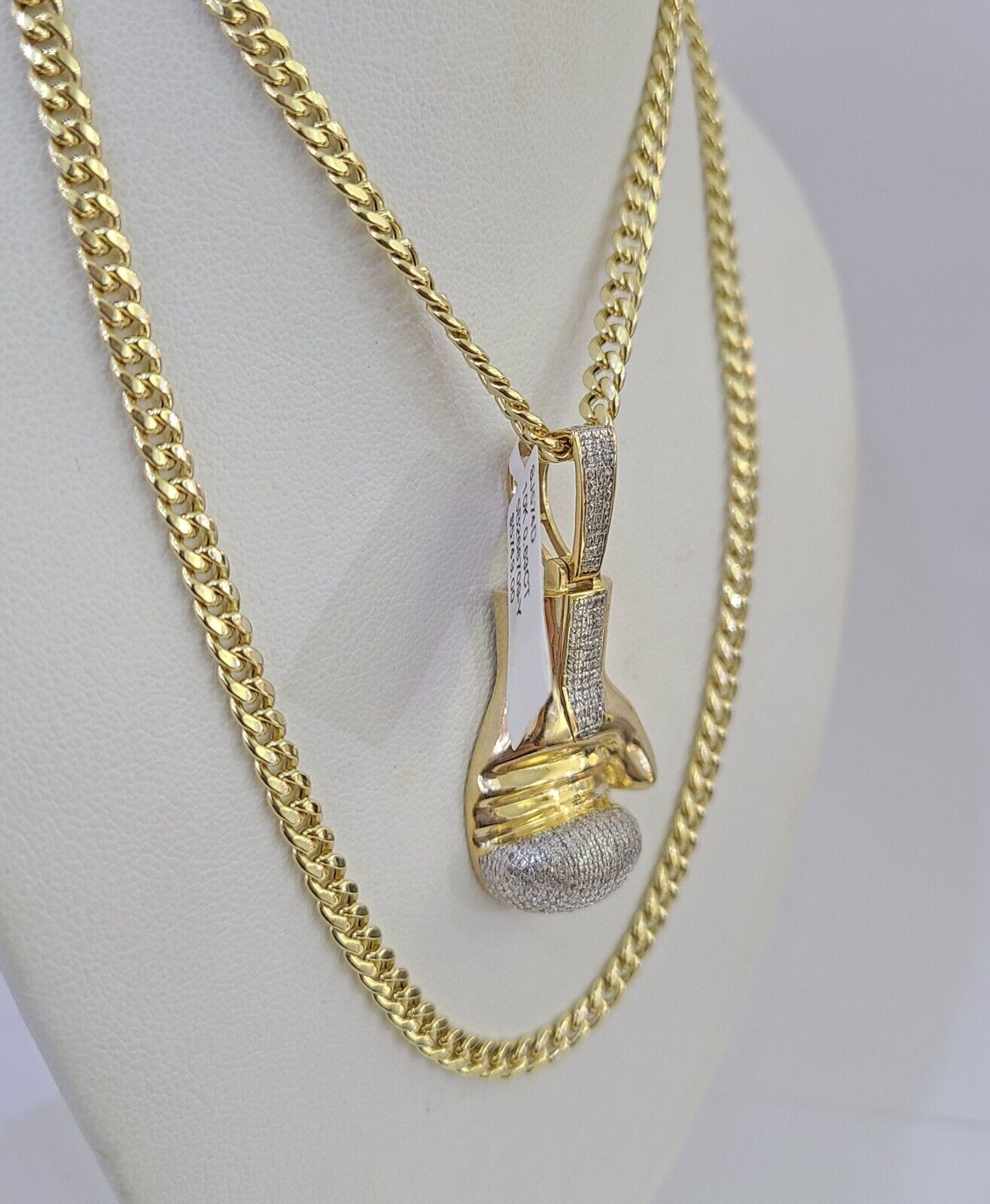 10k Miami Cuban Chain Boxing Glove Charm Set 4.5mm 20" - 28" Necklace Pendant Gold - GoldenlinQ