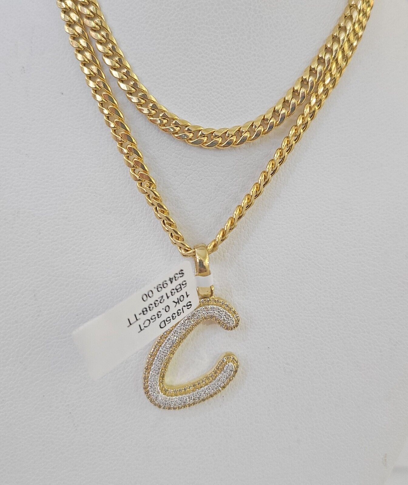 10k Miami Cuban Chain C Diamond Charm Set 4mm 18 - 26"Yellow Gold Necklace Pendant - GoldenlinQ