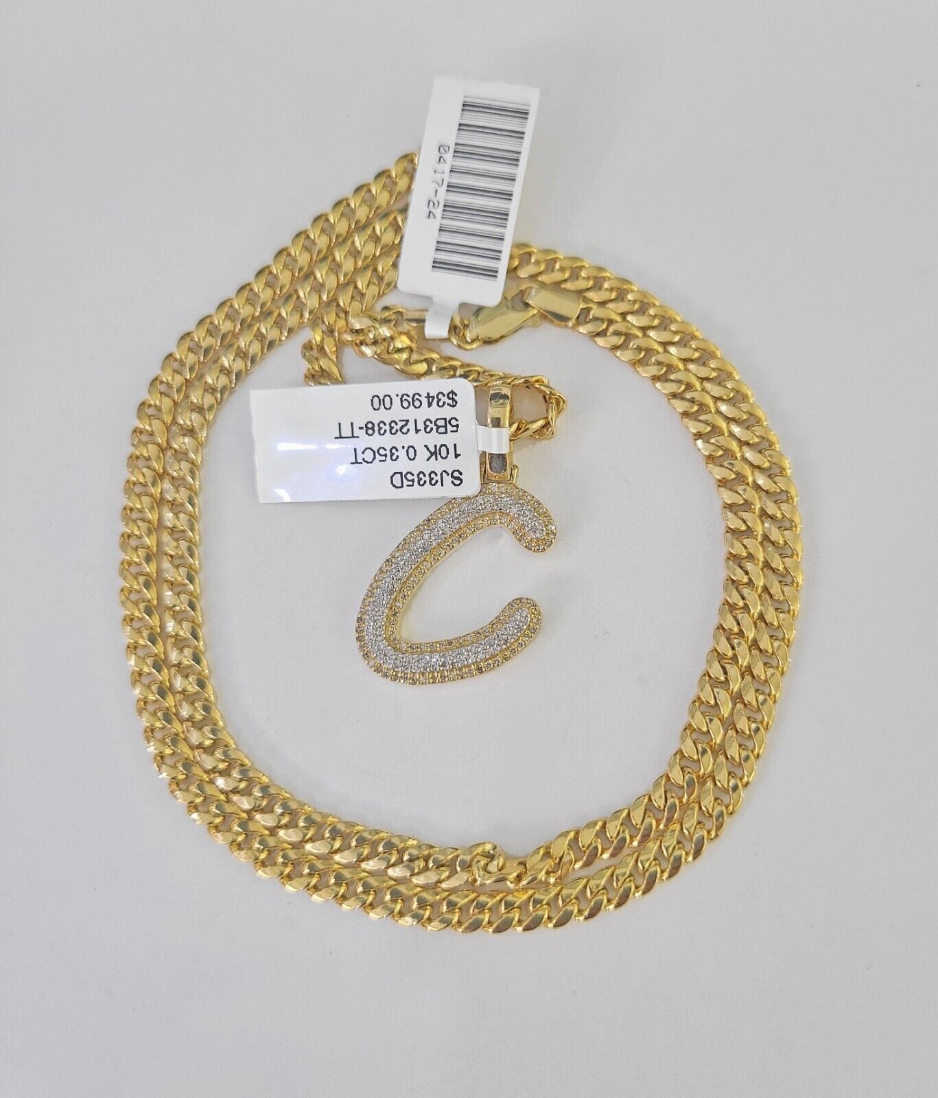 10k Miami Cuban Chain C Diamond Charm Set 4mm 18 - 26"Yellow Gold Necklace Pendant - GoldenlinQ