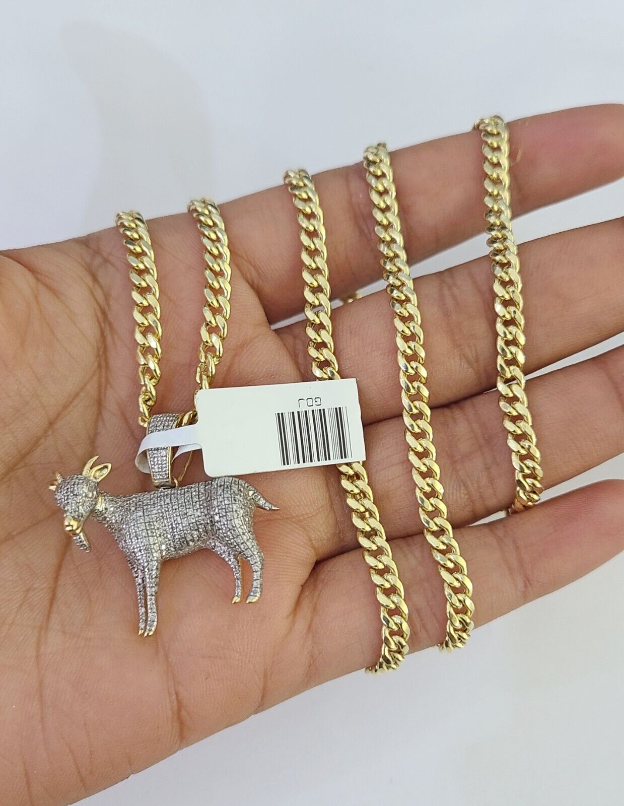 10k Miami Cuban Chain Goat Charm Set 4.5mm 20" - 28" Necklace Pendant Gold - GoldenlinQ