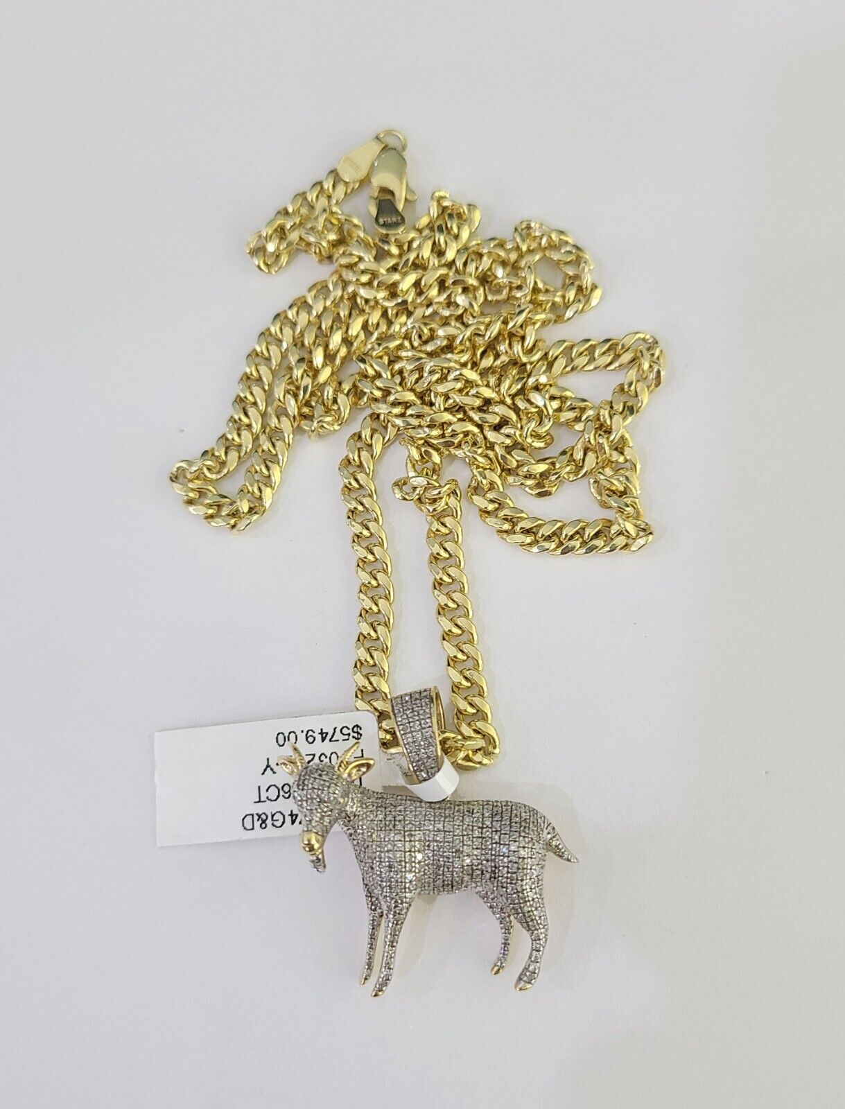 10k Miami Cuban Chain Goat Charm Set 4.5mm 20" - 28" Necklace Pendant Gold - GoldenlinQ