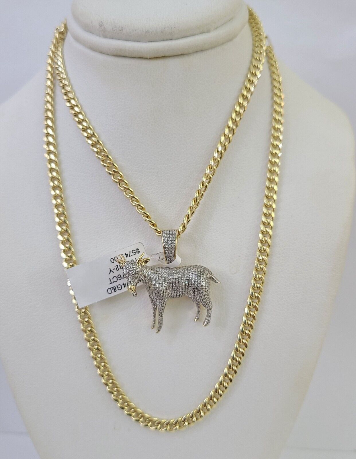 10k Miami Cuban Chain Goat Charm Set 4.5mm 20" - 28" Necklace Pendant Gold - GoldenlinQ