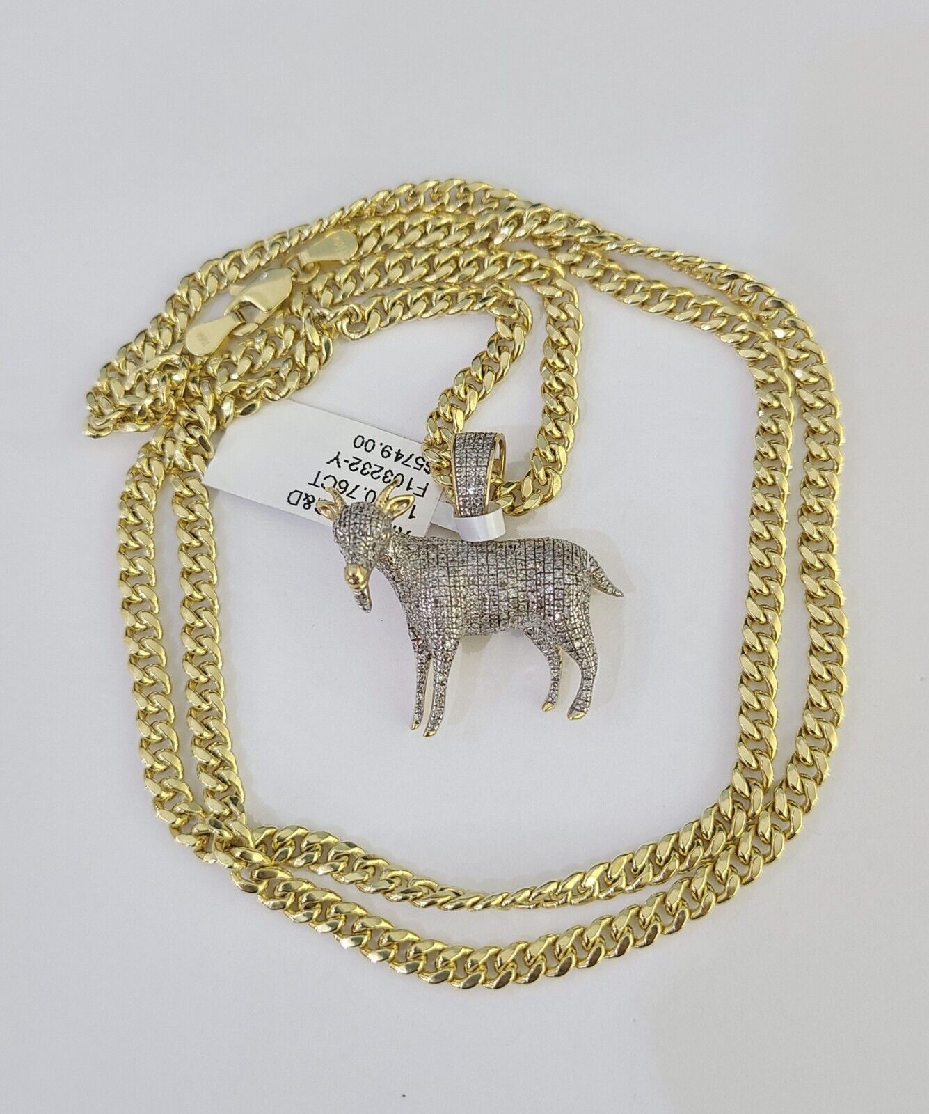10k Miami Cuban Chain Goat Charm Set 4.5mm 20" - 28" Necklace Pendant Gold - GoldenlinQ