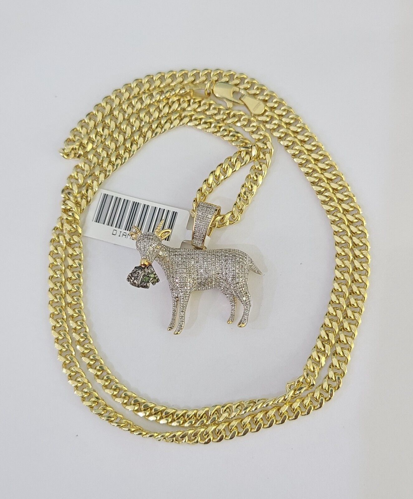 10k Miami Cuban Chain Goat Money Charm Diamond Set 4.5mm 20" - 28" Necklace Gold - GoldenlinQ