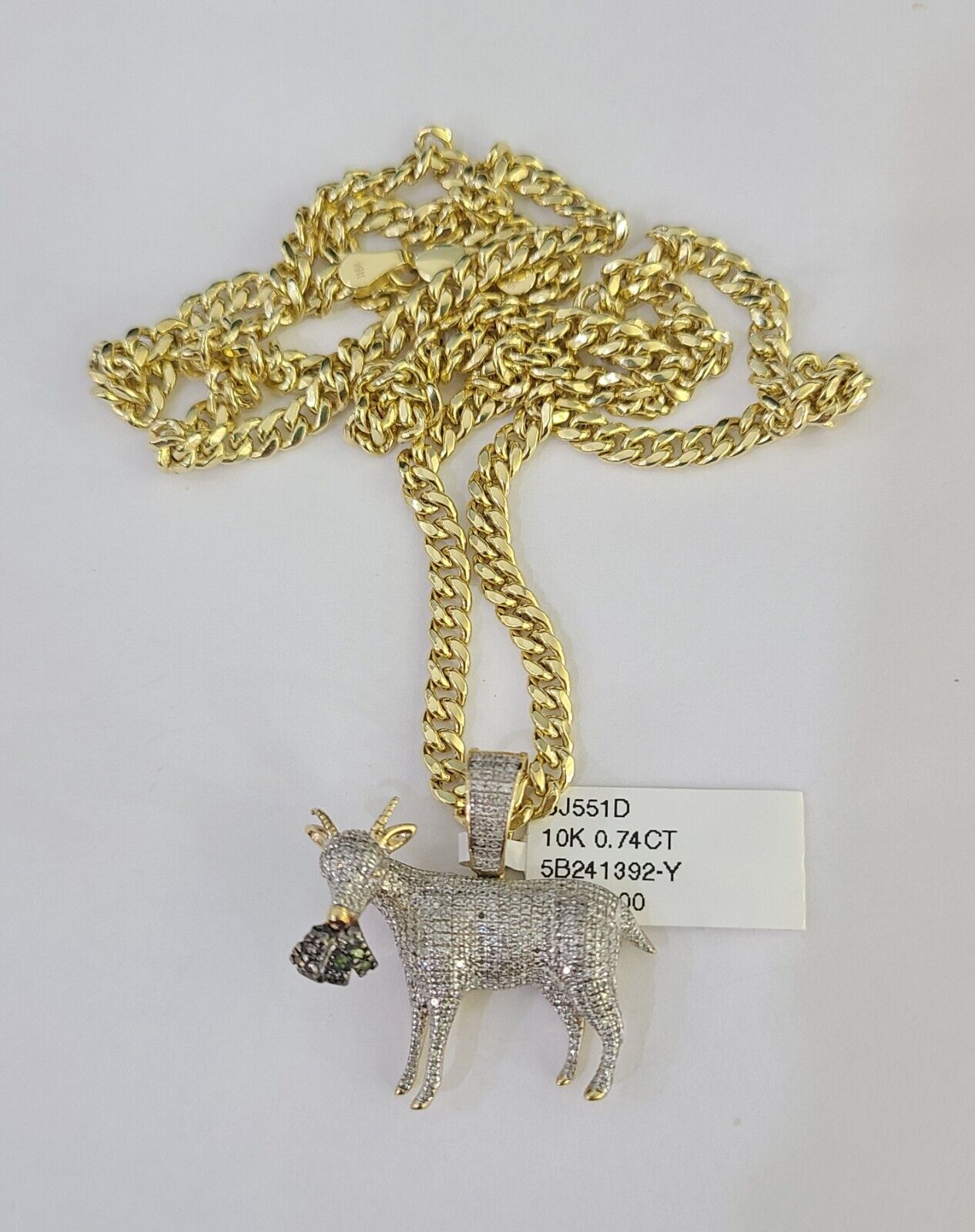 10k Miami Cuban Chain Goat Money Charm Diamond Set 4.5mm 20" - 28" Necklace Gold - GoldenlinQ