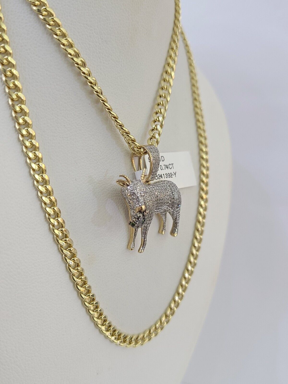 10k Miami Cuban Chain Goat Money Charm Diamond Set 4.5mm 20" - 28" Necklace Gold - GoldenlinQ