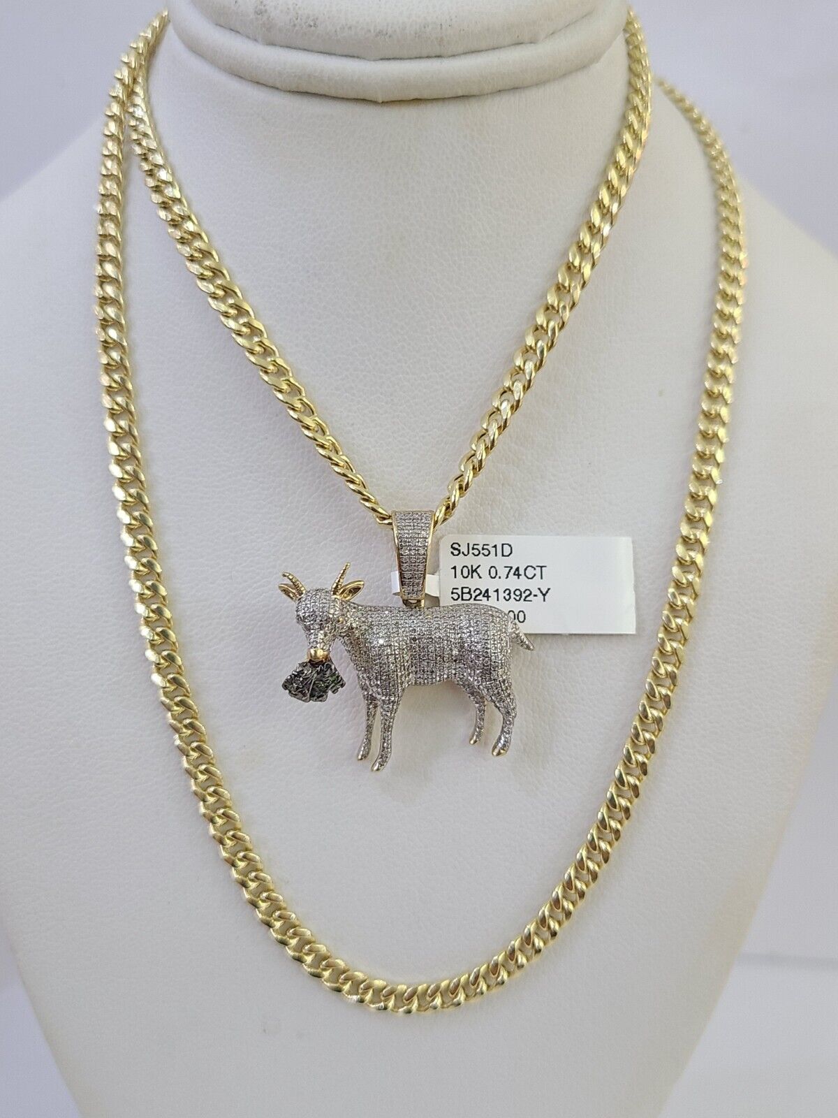 10k Miami Cuban Chain Goat Money Charm Diamond Set 4.5mm 20" - 28" Necklace Gold - GoldenlinQ