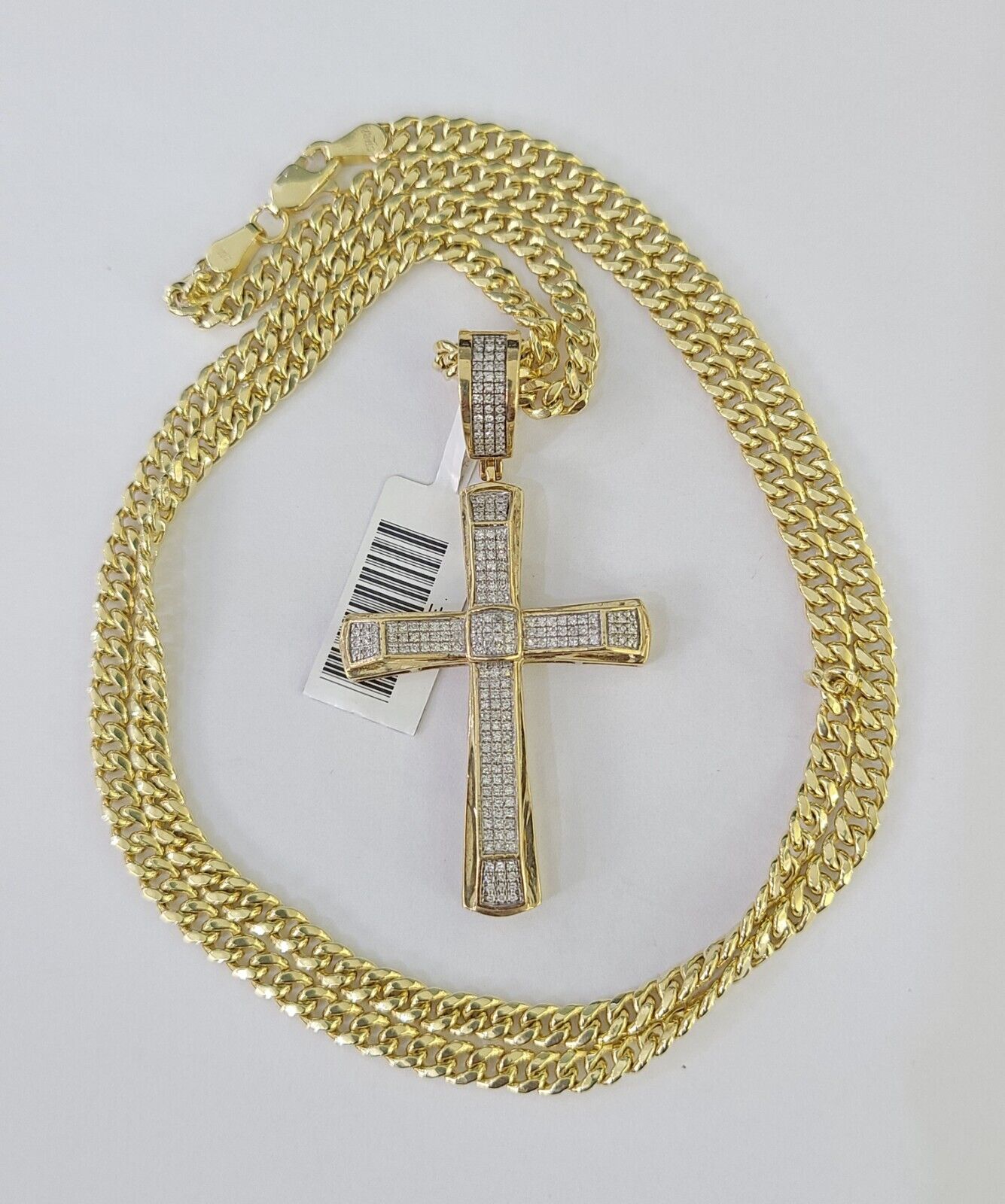 10k Miami Cuban Chain Jesus Cross Charm Set 4.5mm 20" - 28" Necklace Pendant Gold - GoldenlinQ