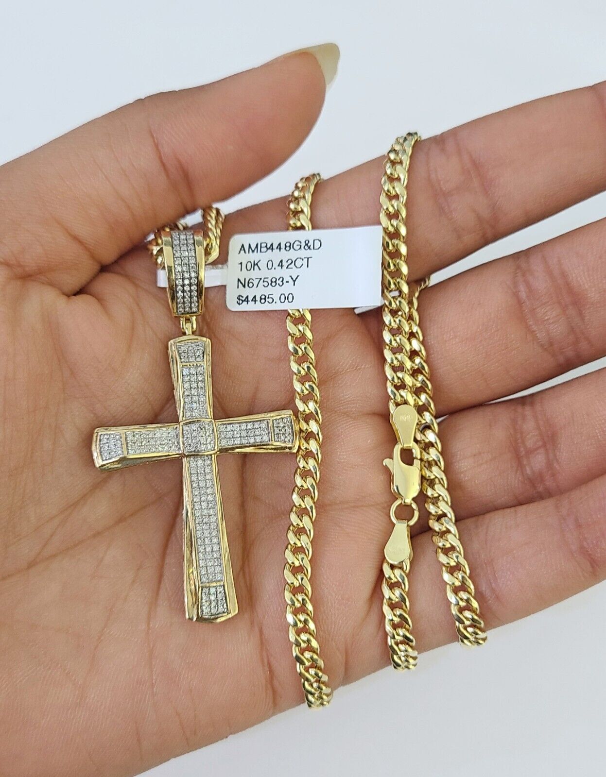 10k Miami Cuban Chain Jesus Cross Charm Set 4.5mm 20" - 28" Necklace Pendant Gold - GoldenlinQ