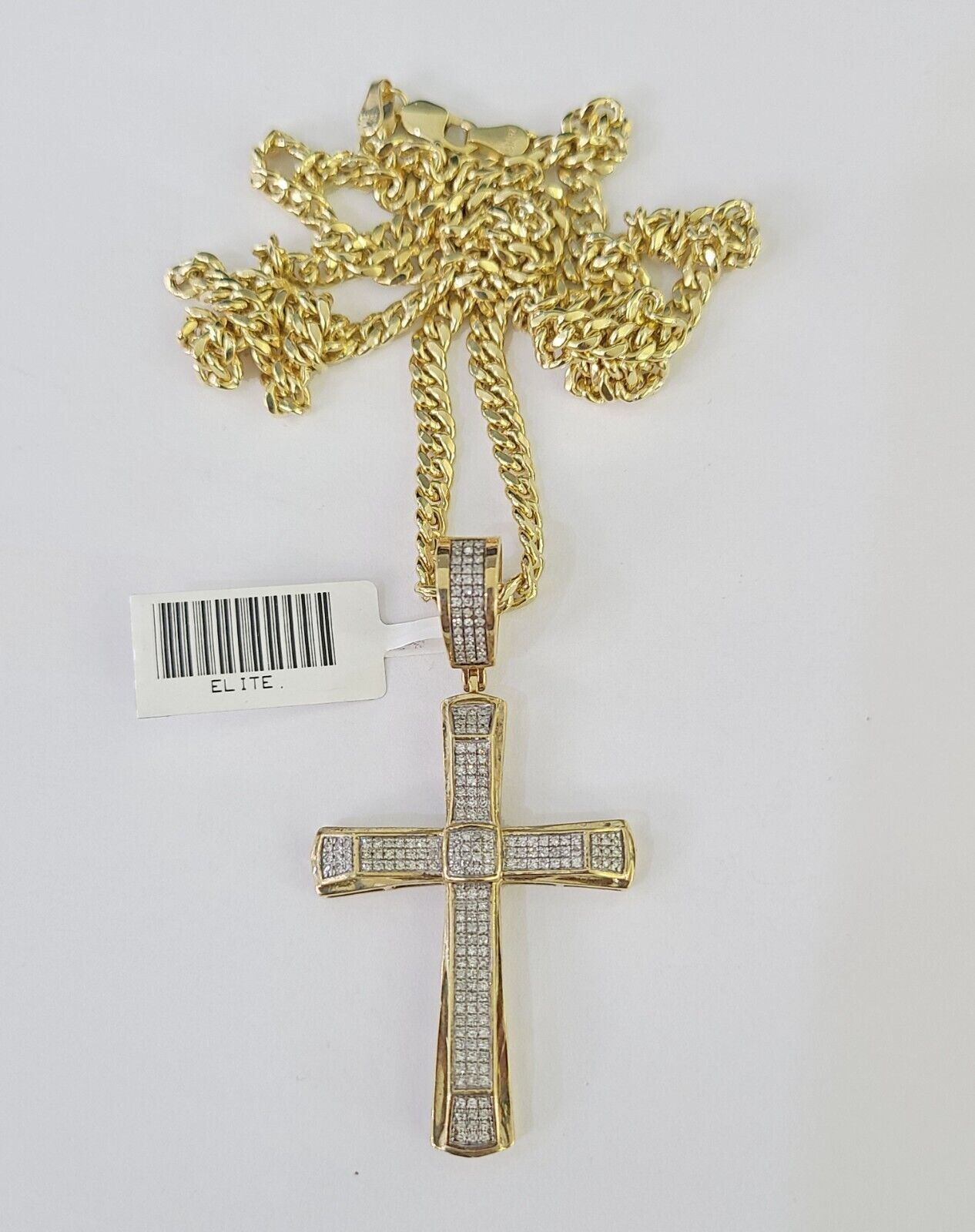 10k Miami Cuban Chain Jesus Cross Charm Set 4.5mm 20" - 28" Necklace Pendant Gold - GoldenlinQ