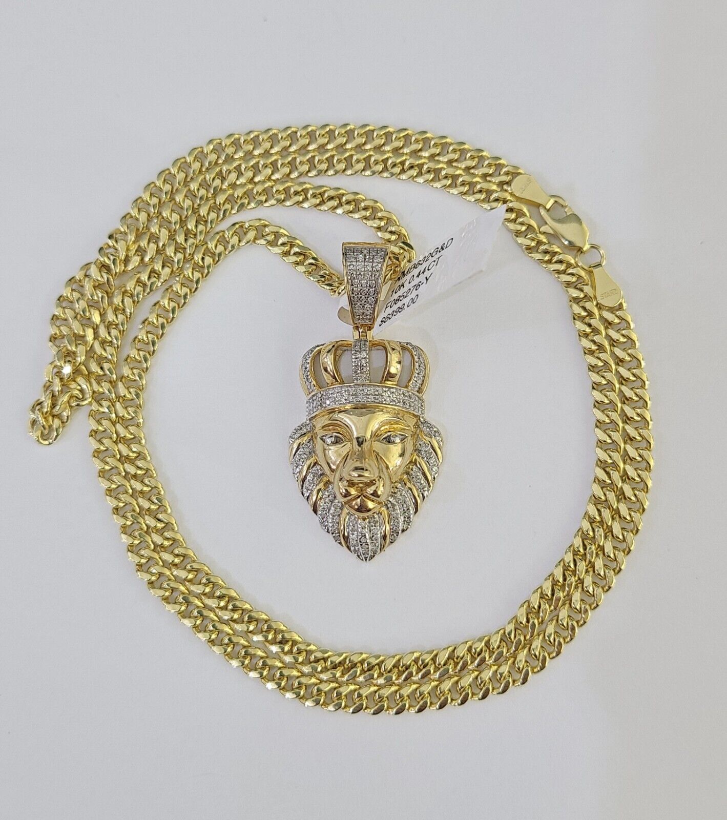 10k Miami Cuban Chain Lion Charm Diamond Set 4.5mm 20" - 28" Necklace Gold - GoldenlinQ