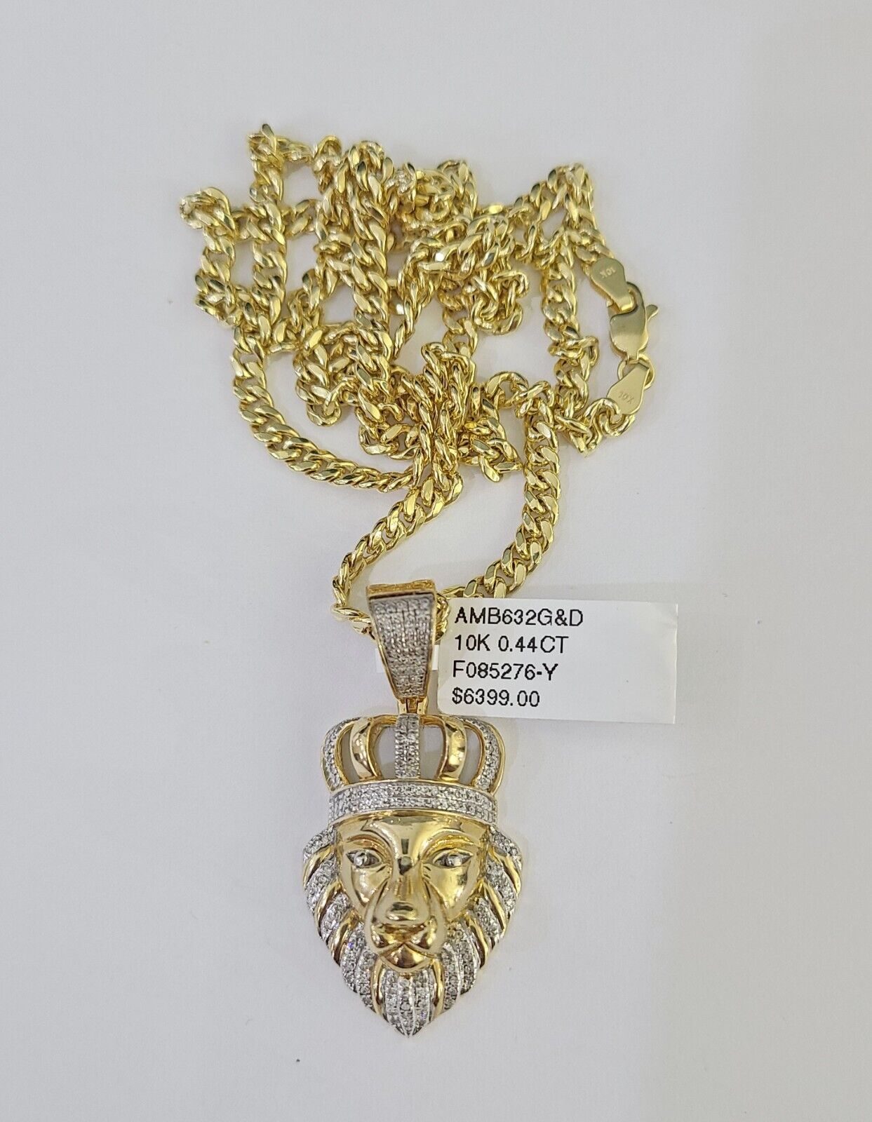 10k Miami Cuban Chain Lion Charm Diamond Set 4.5mm 20" - 28" Necklace Gold - GoldenlinQ