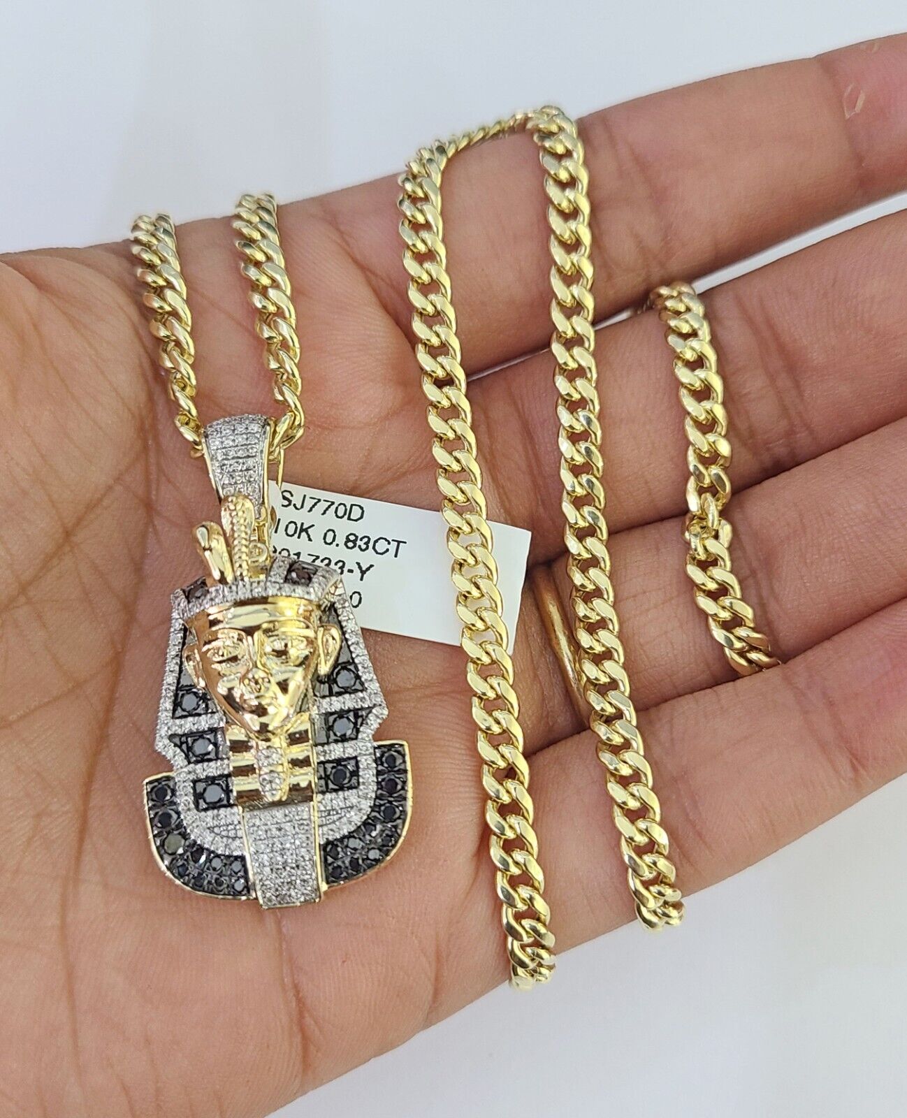 10k Miami Cuban Chain Pharaoh Charm Set 4.5mm 20" - 28" Necklace Pendant Gold - GoldenlinQ
