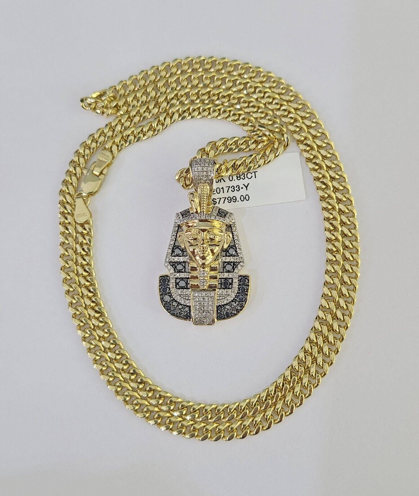10k Miami Cuban Chain Pharaoh Charm Set 4.5mm 20" - 28" Necklace Pendant Gold - GoldenlinQ