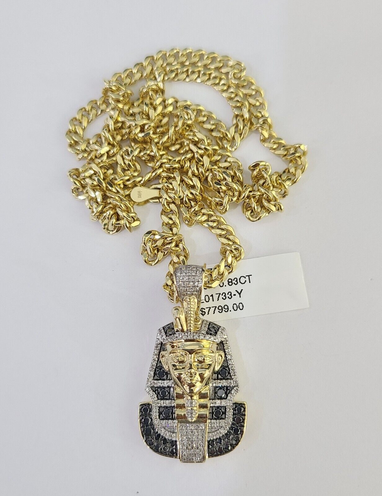 10k Miami Cuban Chain Pharaoh Charm Set 4.5mm 20" - 28" Necklace Pendant Gold - GoldenlinQ