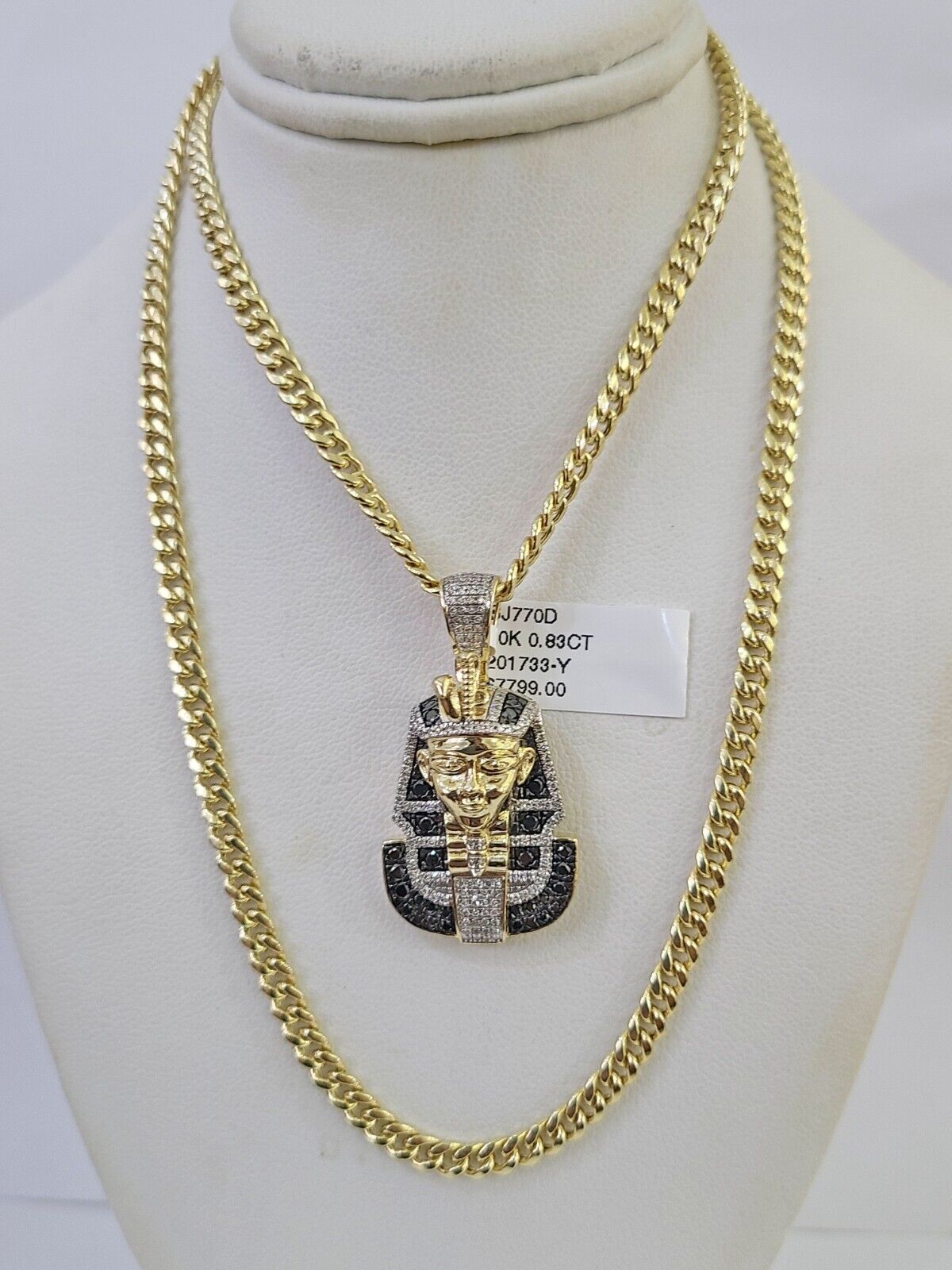 10k Miami Cuban Chain Pharaoh Charm Set 4.5mm 20" - 28" Necklace Pendant Gold - GoldenlinQ