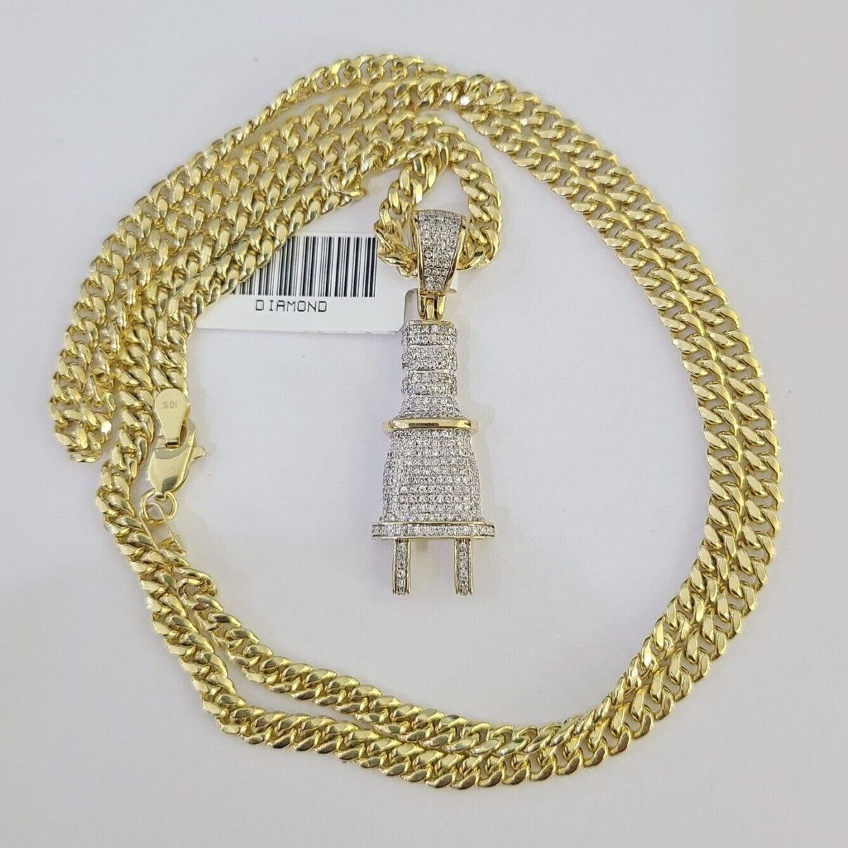 Diamond Plug Chain 10k Miami Cuban Chain Plug Socket Charm Diamond Set 4.5mm 20