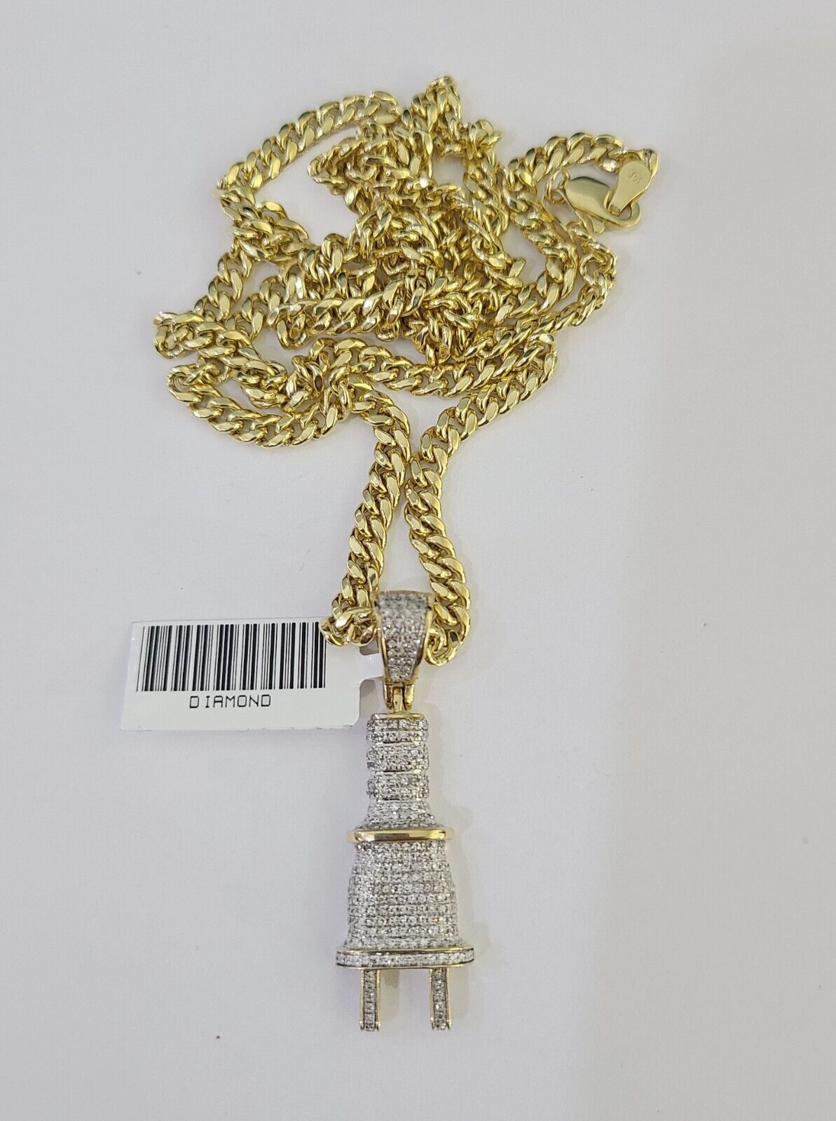 10k Miami Cuban Chain Plug Socket Charm Diamond Set 4.5mm 20" - 28" Necklace Gold - GoldenlinQ