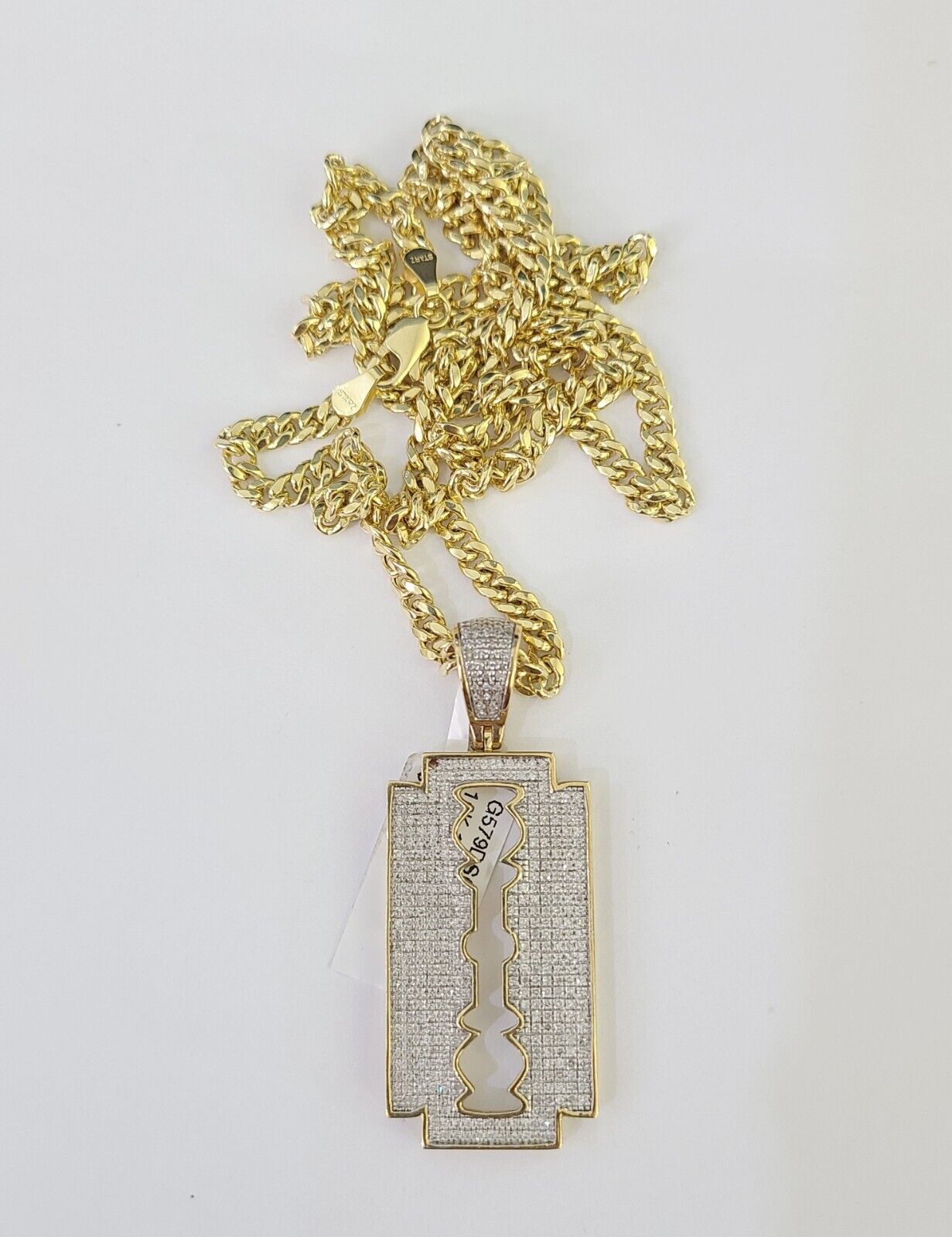 10k Miami Cuban Chain Razor Blade Charm Diamond Set 4.5mm 20" - 28" Necklace Gold - GoldenlinQ