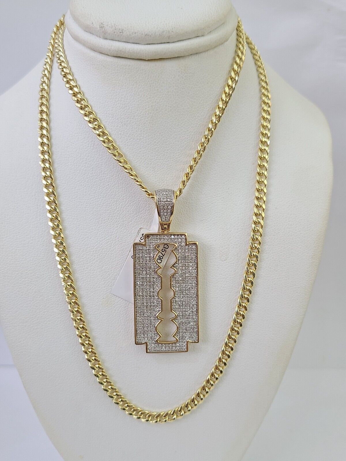 10k Miami Cuban Chain Razor Blade Charm Diamond Set 4.5mm 20" - 28" Necklace Gold - GoldenlinQ