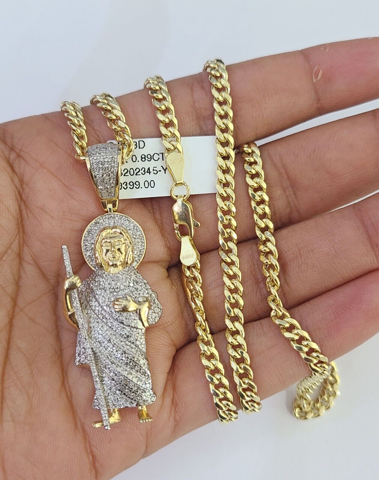 10k Miami Cuban Chain Saint Jude Charm Diamond Set 4.5mm 20" - 28" Necklace Gold - GoldenlinQ