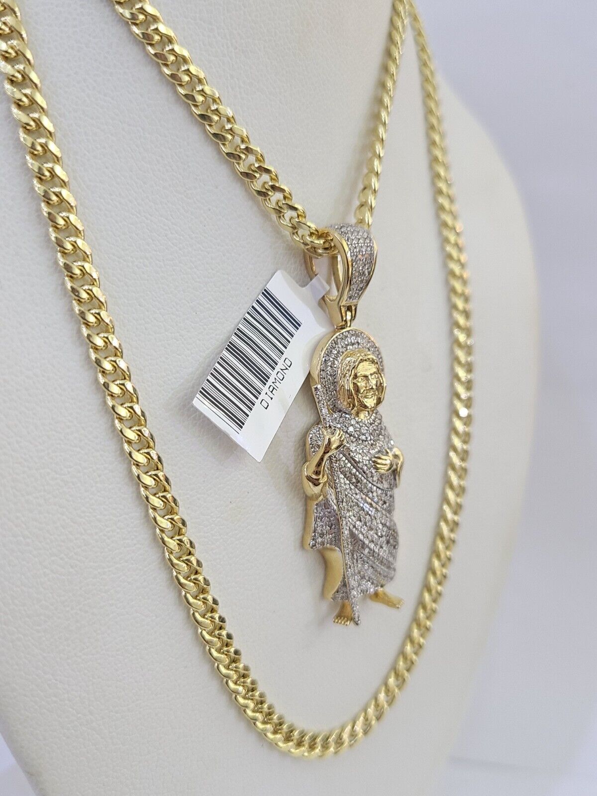 10k Miami Cuban Chain Saint Jude Charm Diamond Set 4.5mm 20" - 28" Necklace Gold - GoldenlinQ