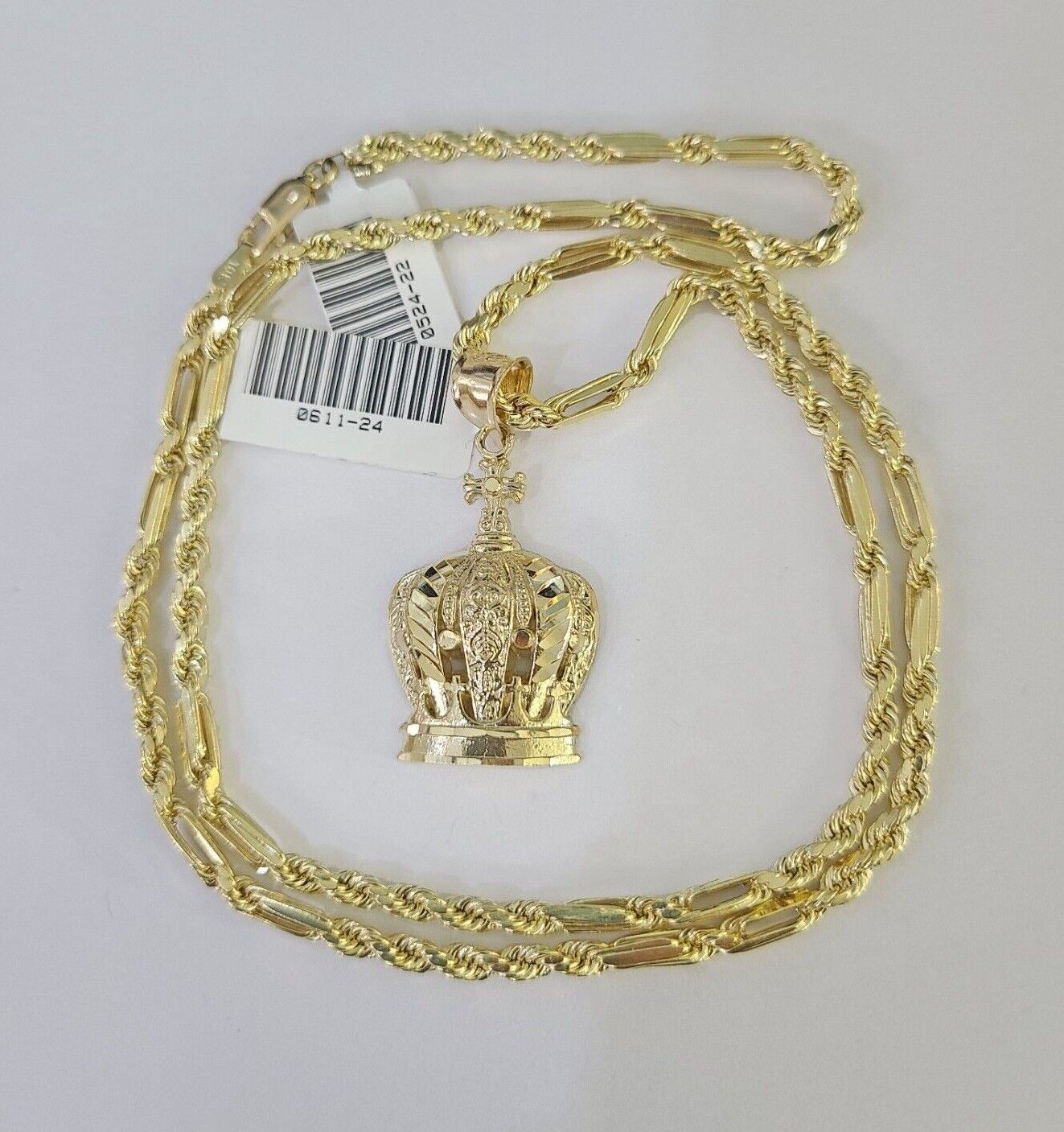 10k Milano Rope Chain Imperial Crown Charm Necklace SET 3mm 18" - 26" Pendant - GoldenlinQ