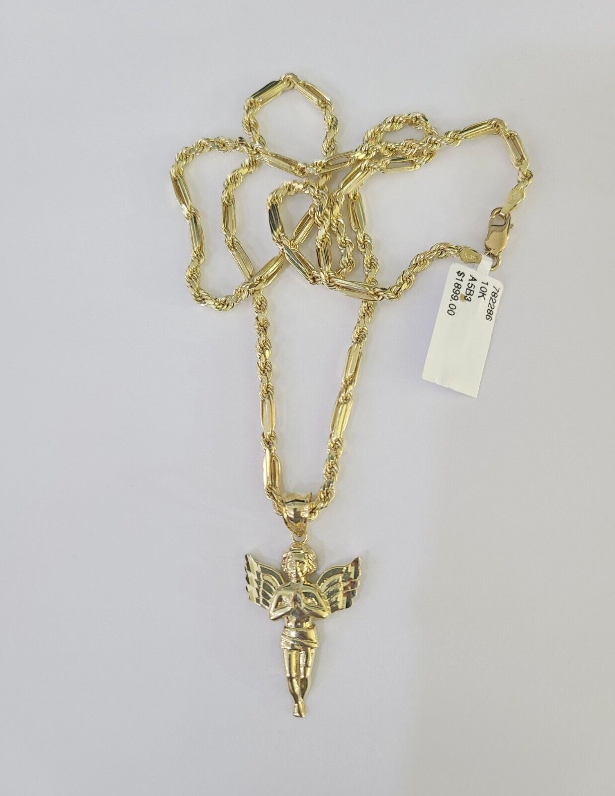 10k Milano Rope Chain Praying Angel Charm Necklace SET 3mm 18" - 26" Pendant - GoldenlinQ