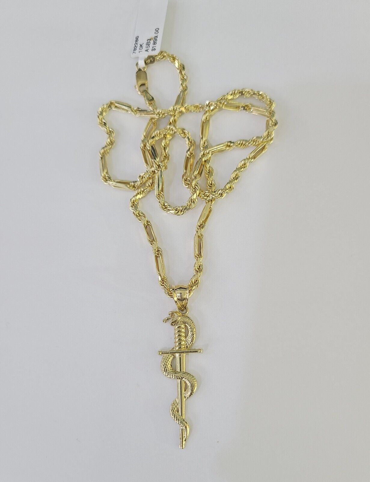 10k Milano Rope Chain Snake Sword Charm Necklace SET 3mm 18" - 26" Pendant - GoldenlinQ