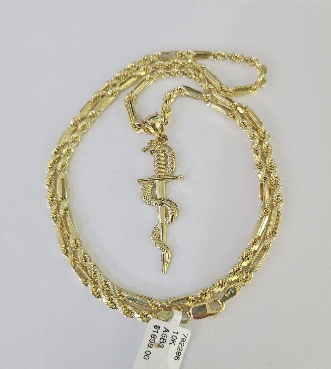 10k Milano Rope Chain Snake Sword Charm Necklace SET 3mm 18" - 26" Pendant - GoldenlinQ